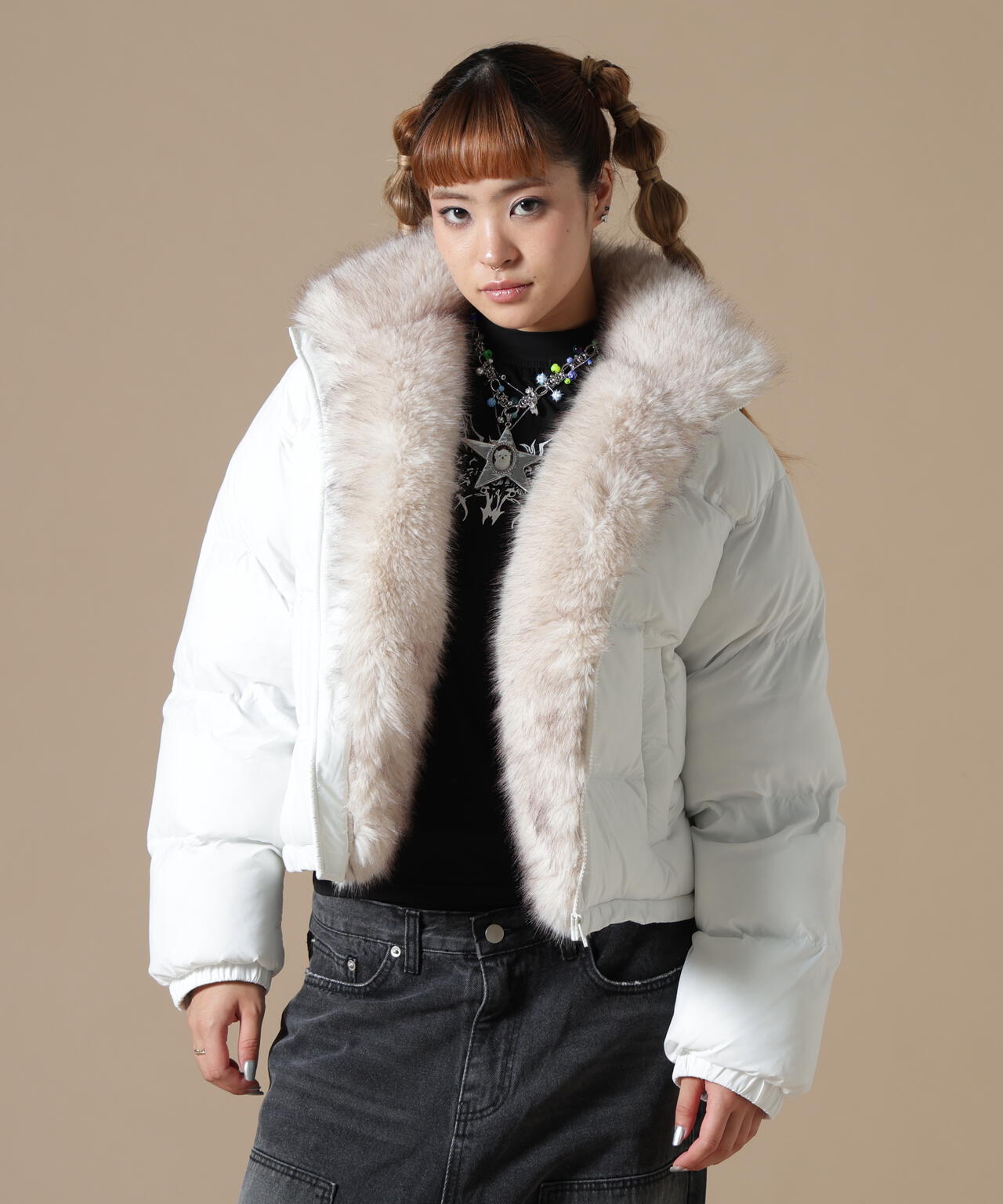 DankeSchon/ダンケシェーン/WOMEN NYLON FUR STAND BLOUSON