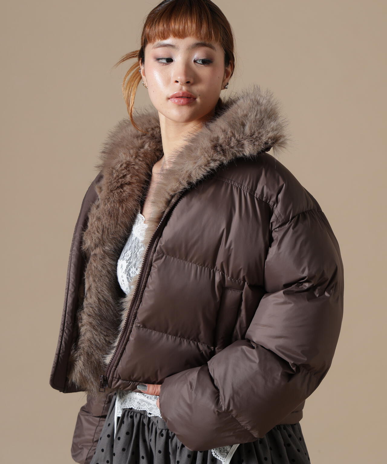 DankeSchon/ダンケシェーン/WOMEN NYLON FUR STAND BLOUSON