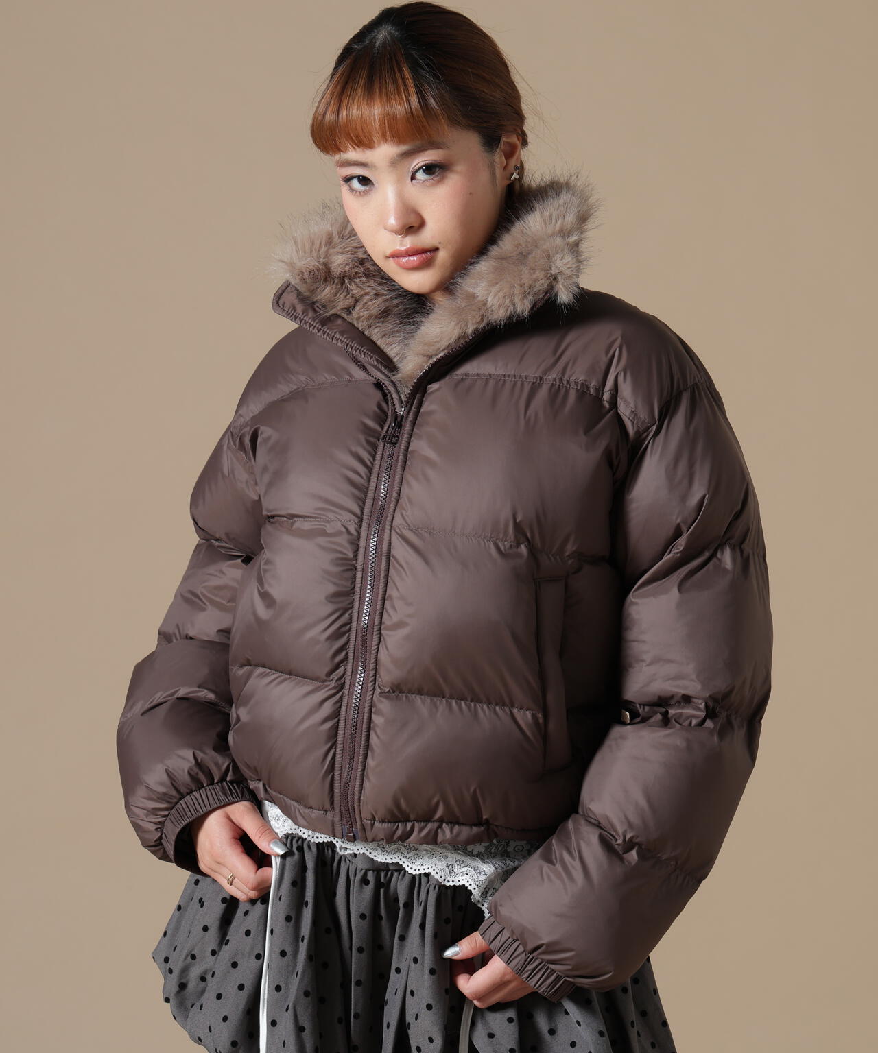 DankeSchon/ダンケシェーン/WOMEN NYLON FUR STAND BLOUSON