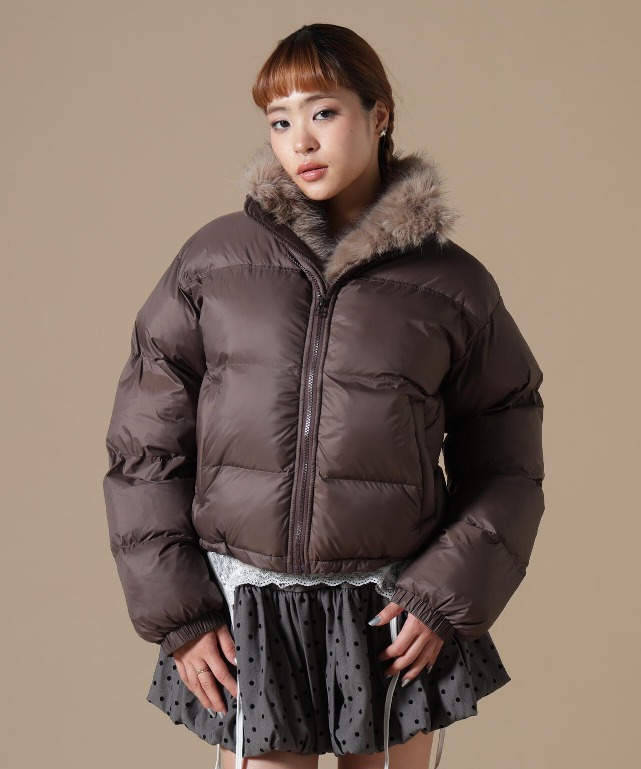 DankeSchon/ダンケシェーン/WOMEN NYLON FUR STAND BLOUSON