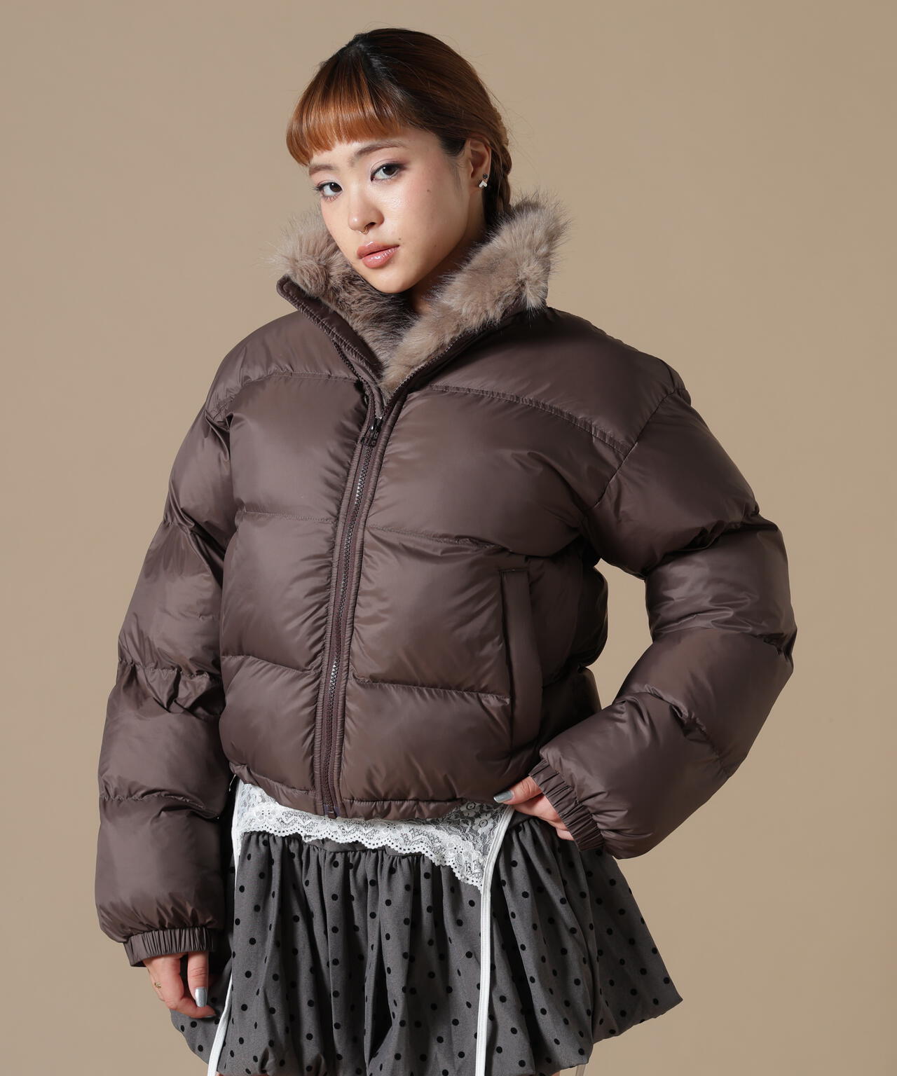 DankeSchon/ダンケシェーン/WOMEN NYLON FUR STAND BLOUSON