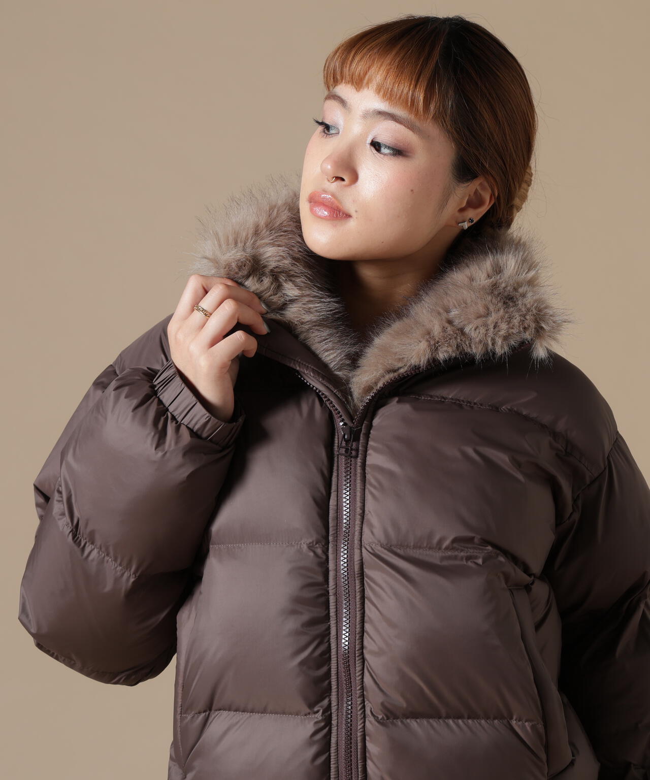 DankeSchon/ダンケシェーン/WOMEN NYLON FUR STAND BLOUSON