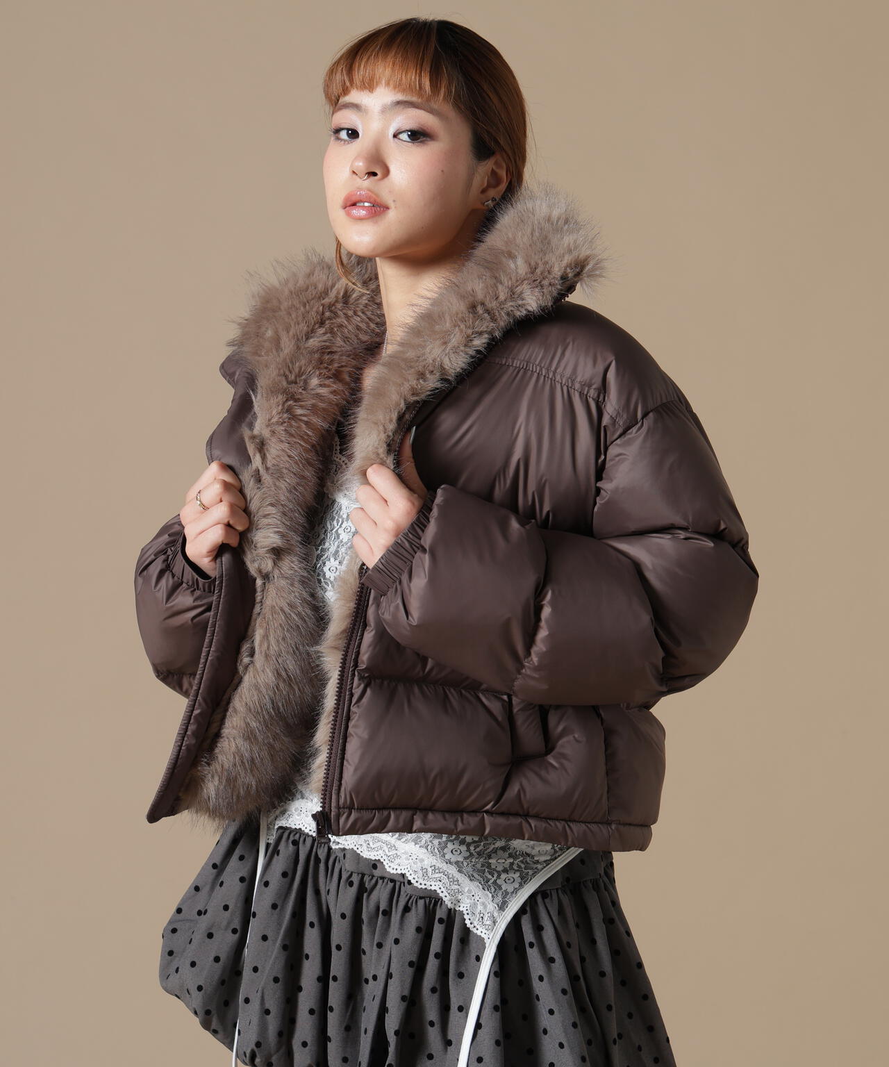 DankeSchon/ダンケシェーン/WOMEN NYLON FUR STAND BLOUSON