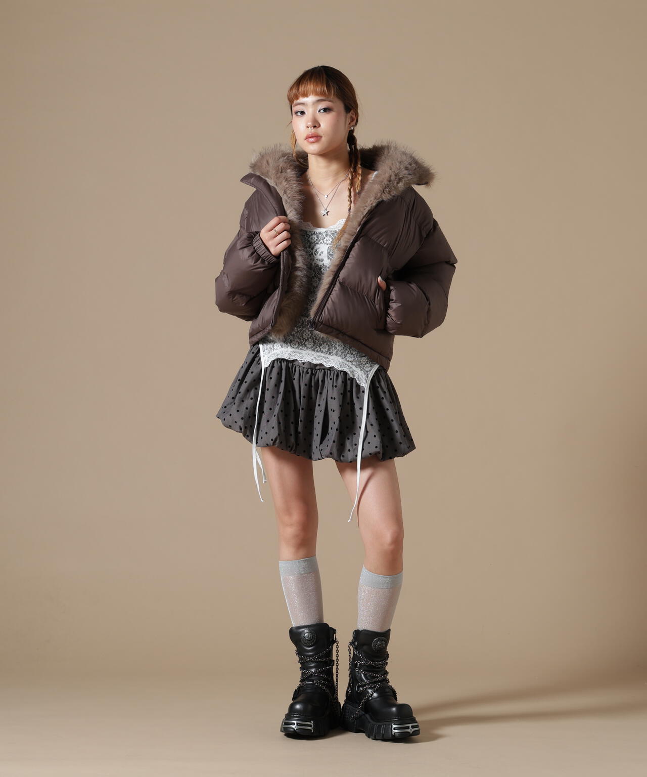 DankeSchon/ダンケシェーン/WOMEN NYLON FUR STAND BLOUSON