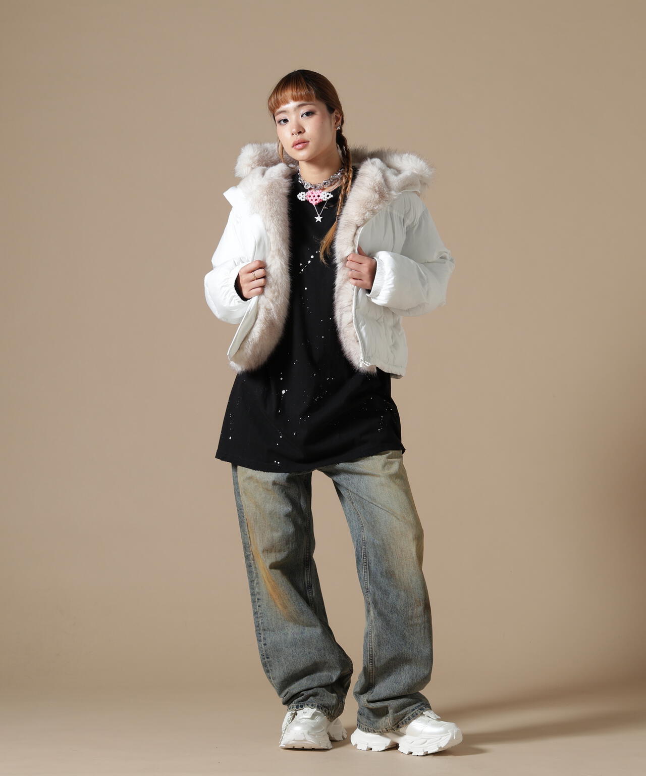 DankeSchon/ダンケシェーン/WOMEN NYLON FUR HOOD BLOUSON