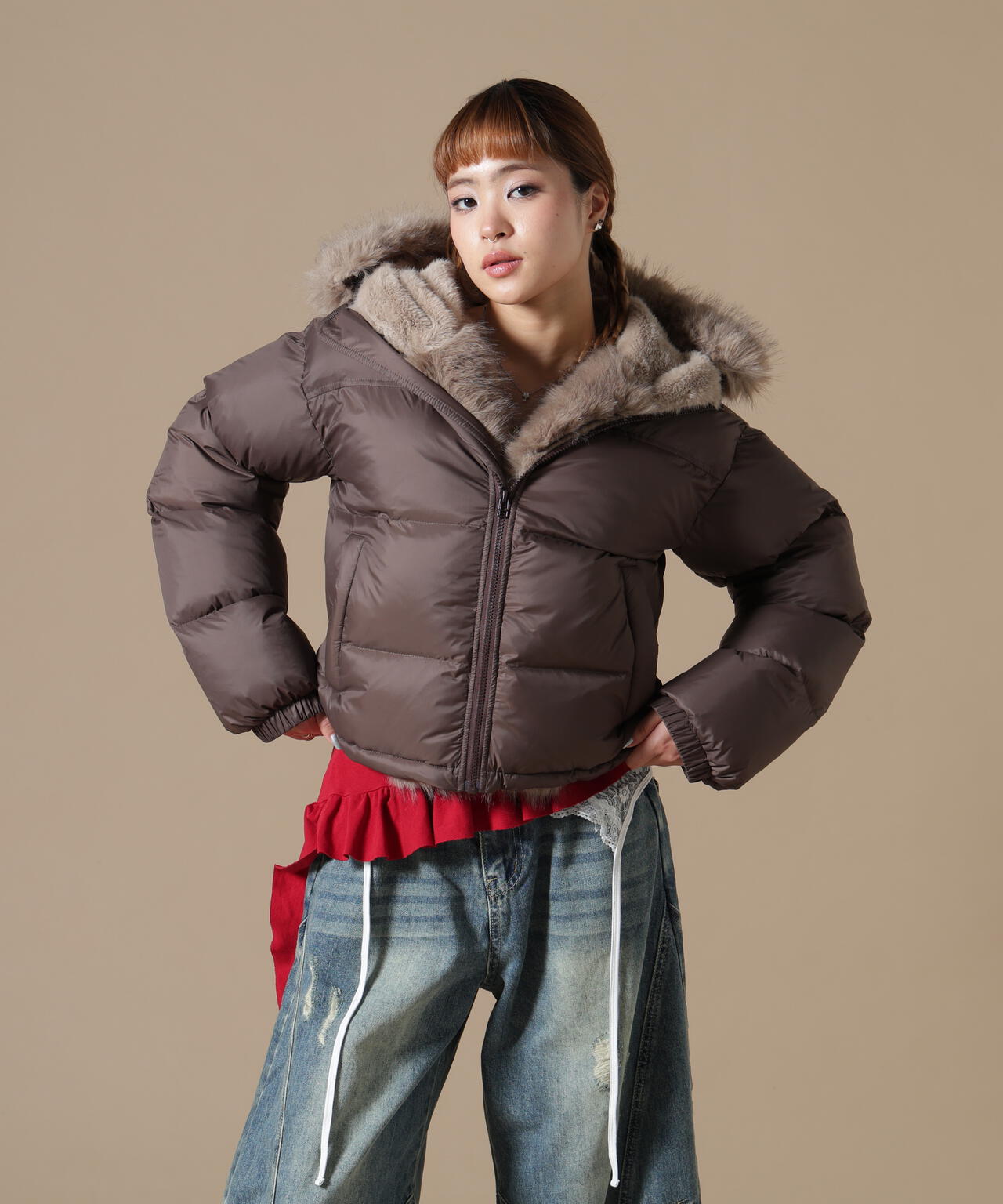 DankeSchon/ダンケシェーン/WOMEN NYLON FUR HOOD BLOUSON