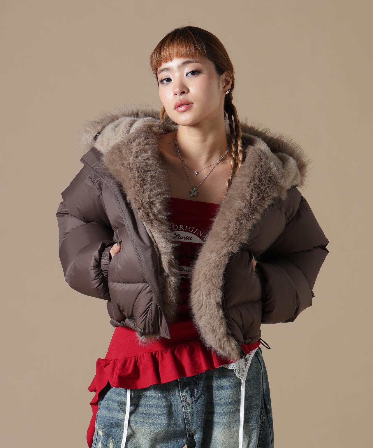 DankeSchon/ダンケシェーン/WOMEN NYLON FUR HOOD BLOUSON