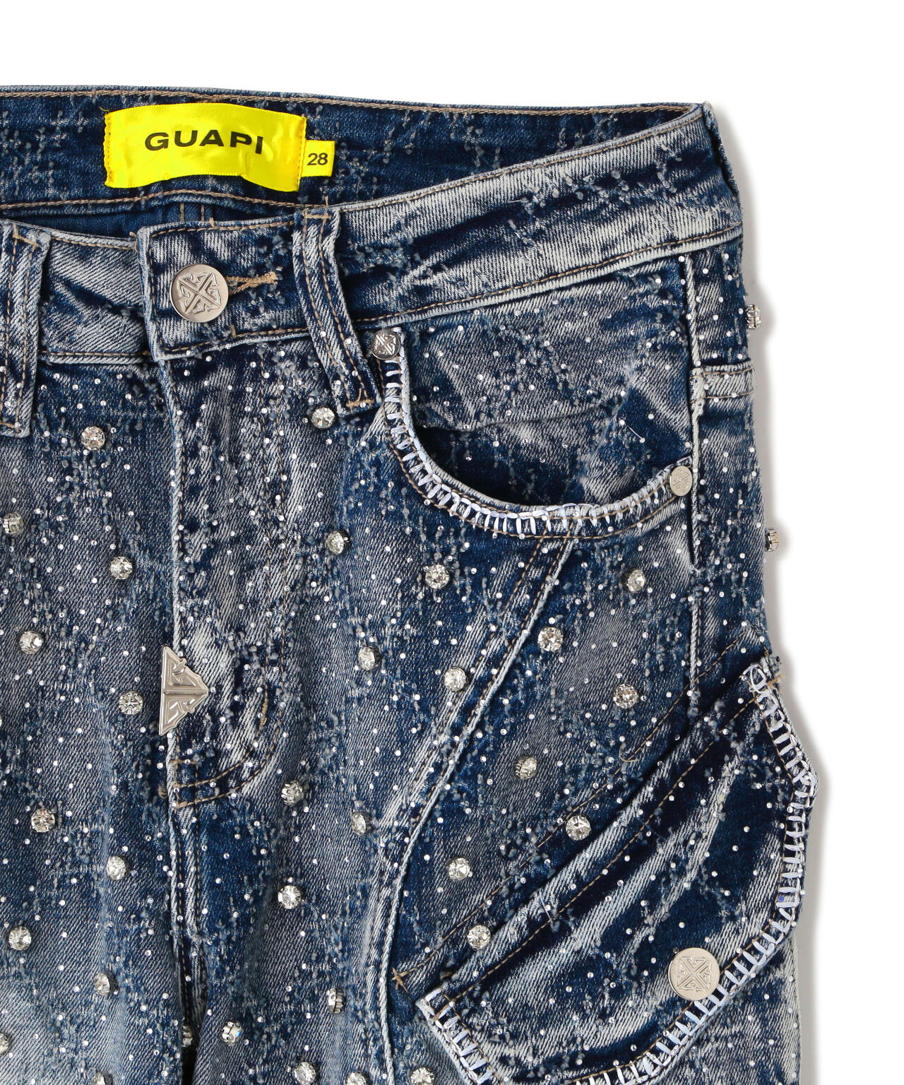 GUAPI ビーズ装飾デニム 28 GUAPI/グアピ/Aqua Blue Coffin Arc Embellished Denim | L.H.P