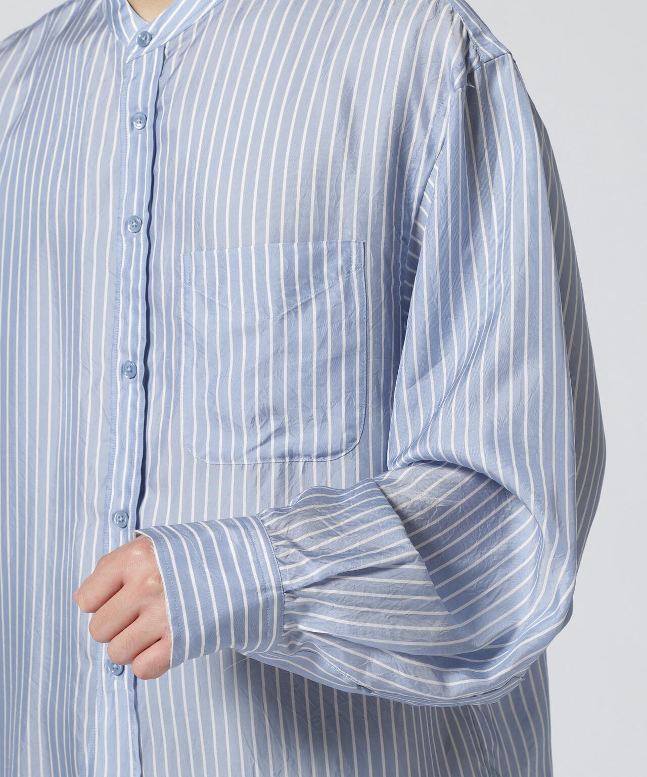 John Mason Smith (ジョンメイソンスミス) WASHED CUPRO STRIPE CLASSIC BANDED COLLA