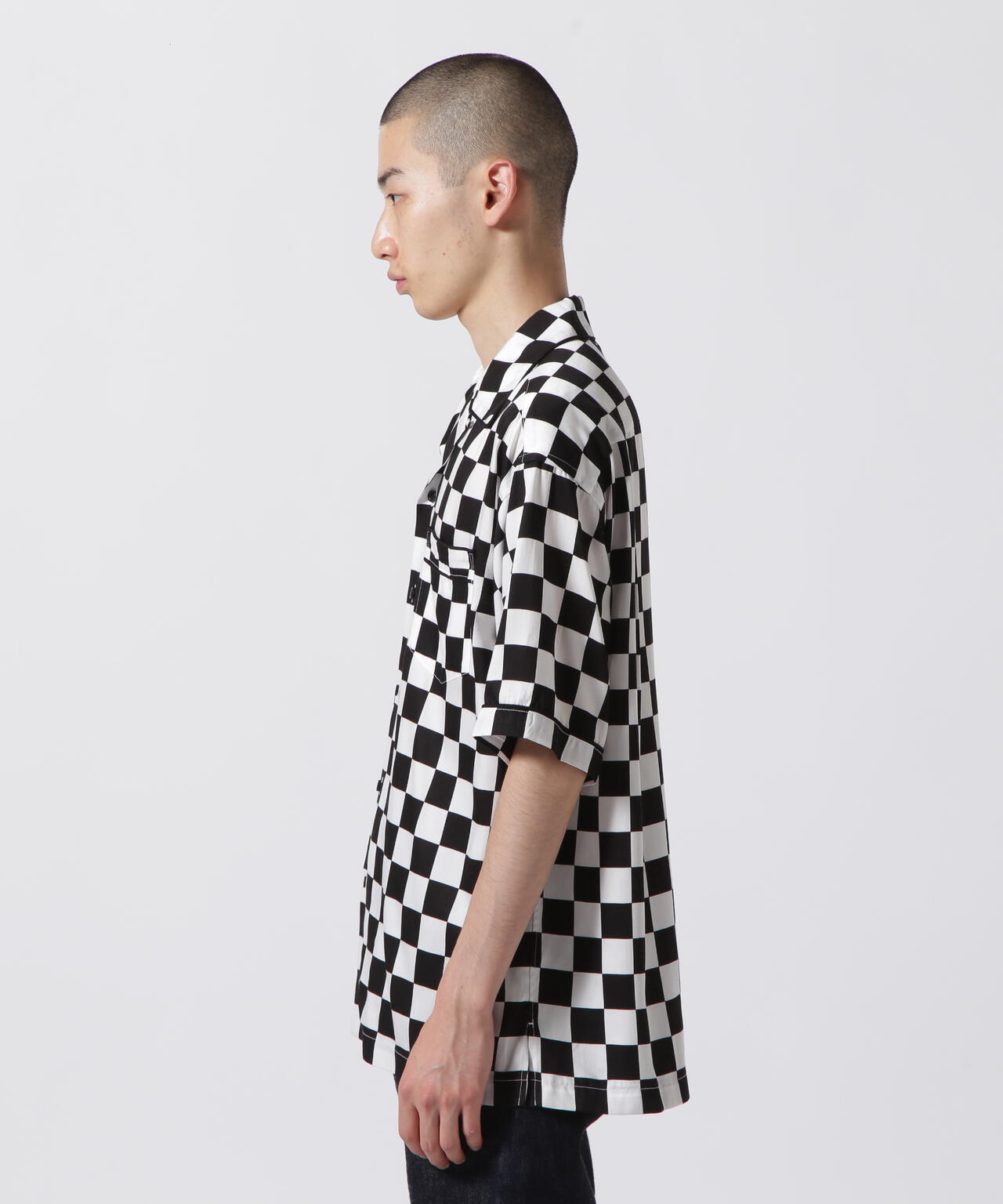MINEDENIM（マインデニム）CU.Denim Checker flag S/S Open Collar SH