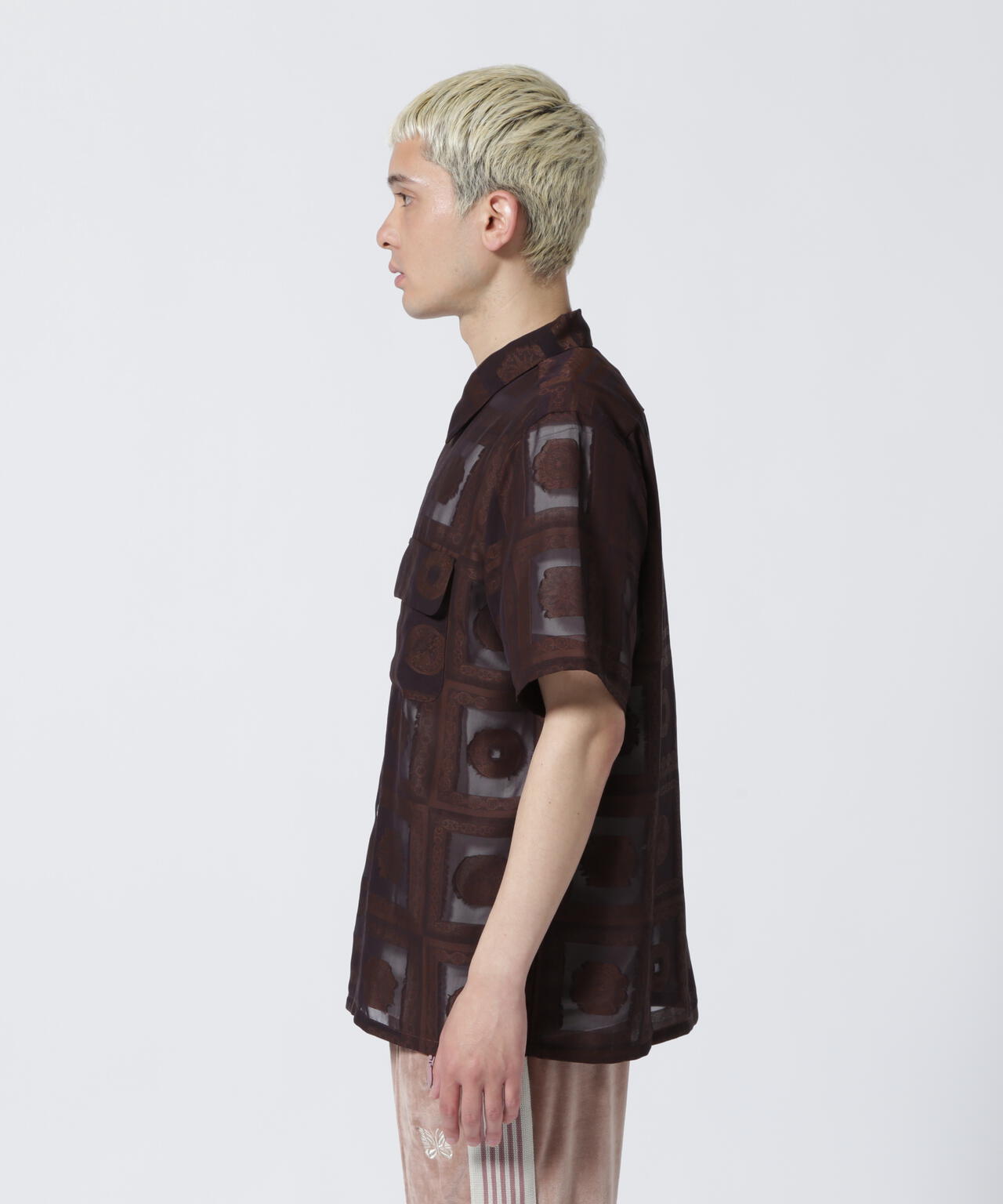 NEEDLES /S/S CLASSIC SHIRT - PE/R CHAIN BORDER JQ.