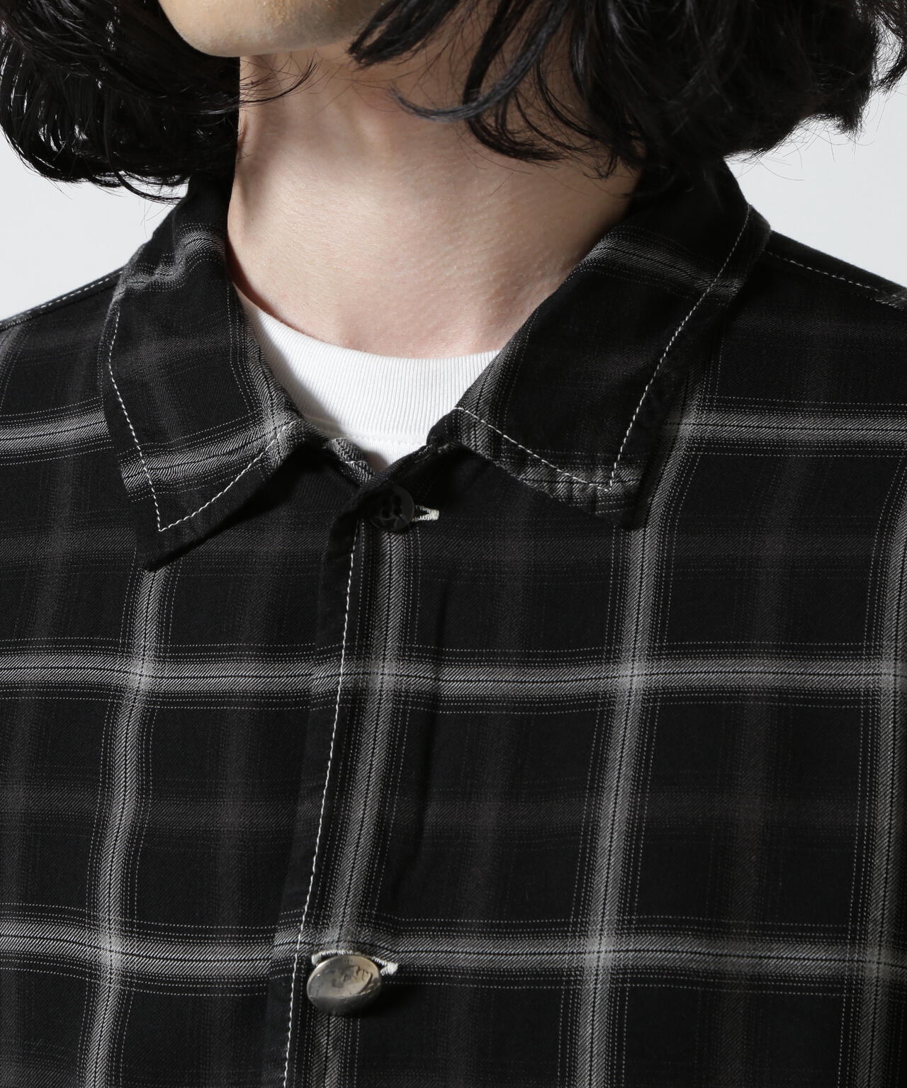 REMI RELIEF(レミレリーフ) 別注レーヨンチェックカバーオールシャツ  