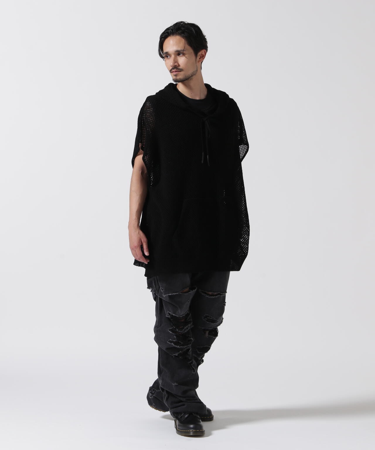 MINEDENIM（マインデニム）Heavy Mesh Knit Nosleeve Big Hoodie | B