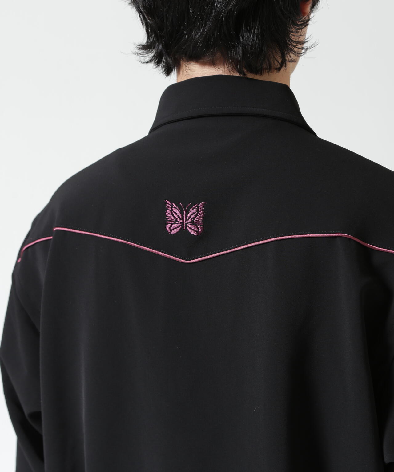 Needles パピヨン刺繍 カウボーイジャケット　黒ピンク　L NEEDLES（ニードルズ）Piping Cowboy Jacket - Poly Double Cloth | B