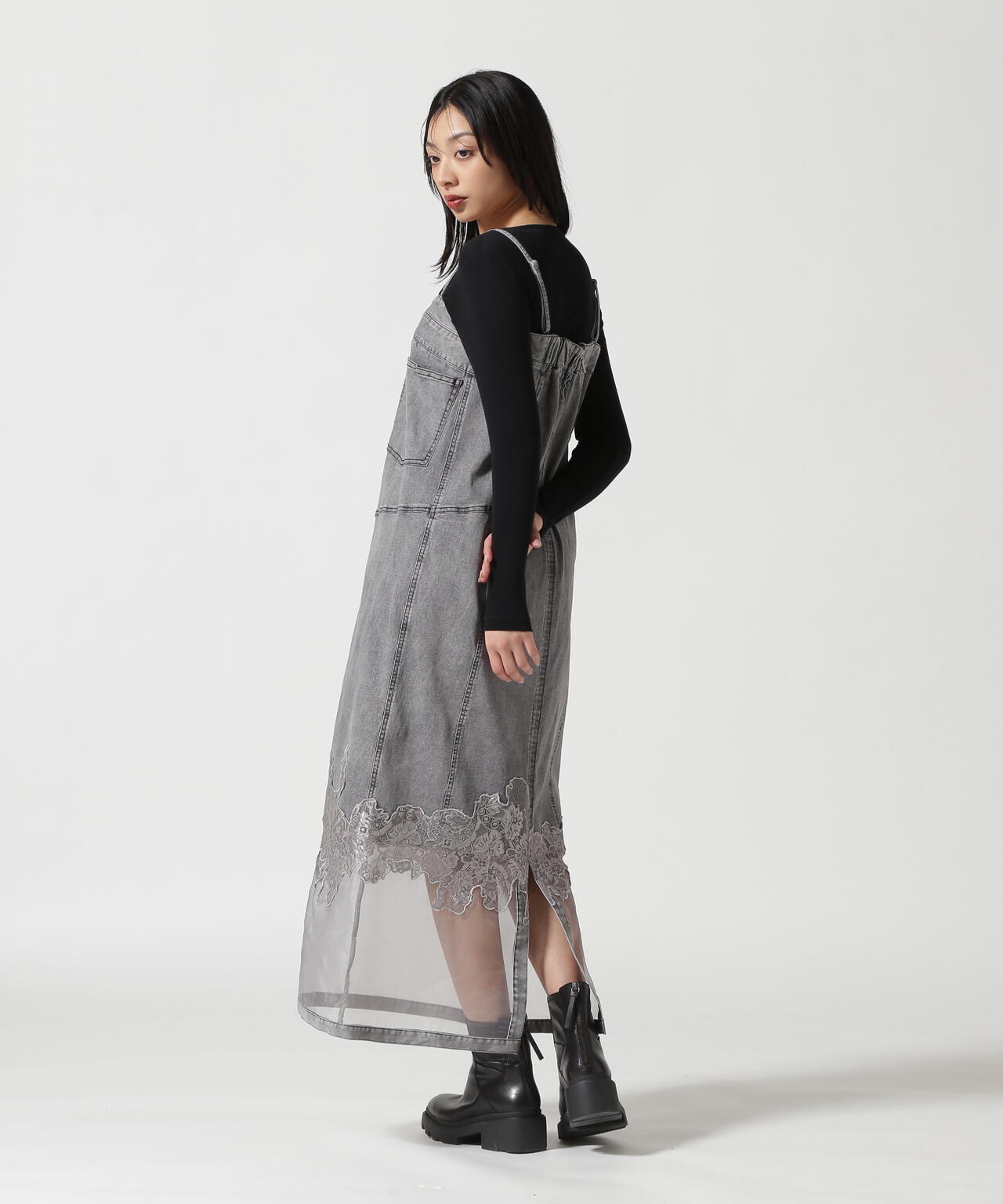 AULA AILA/アウラアイラ/LACE COMBINATION DENIM JUMPER SKIRT