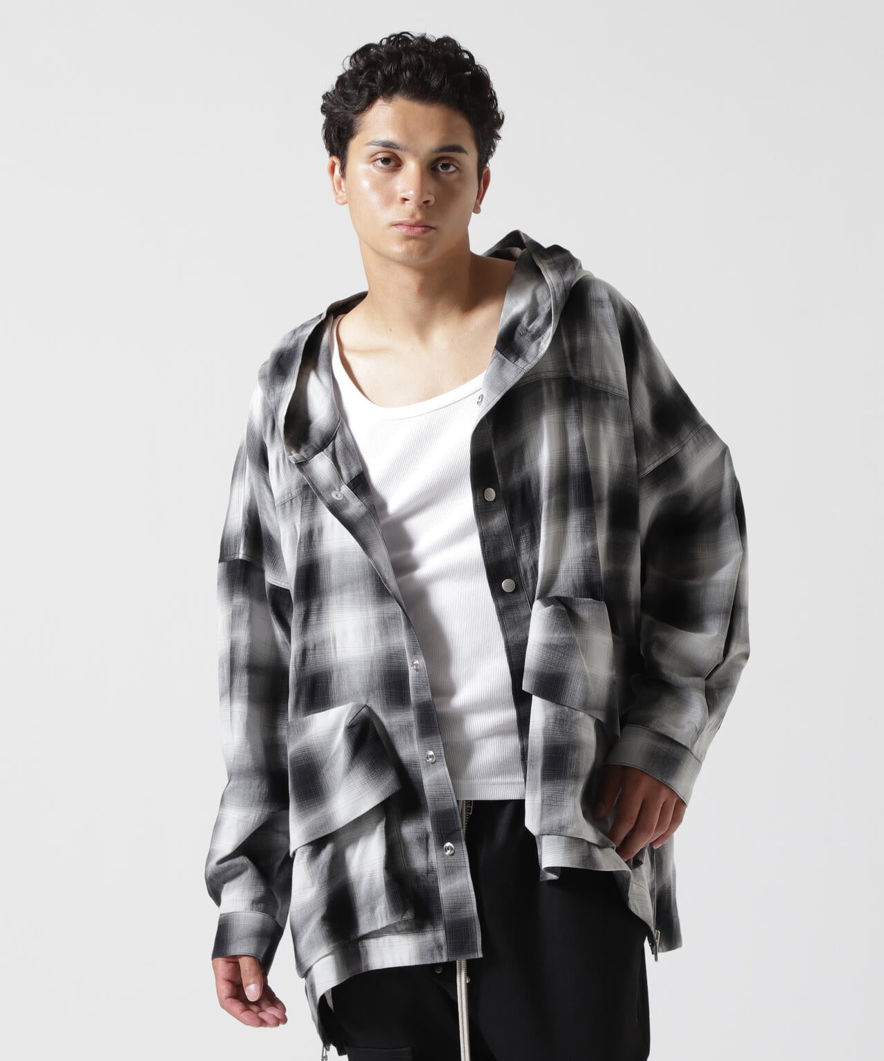 A.F ARTEFACT/エーエフアーティファクト/YOROKE CHECK HOODIE SHIRTS