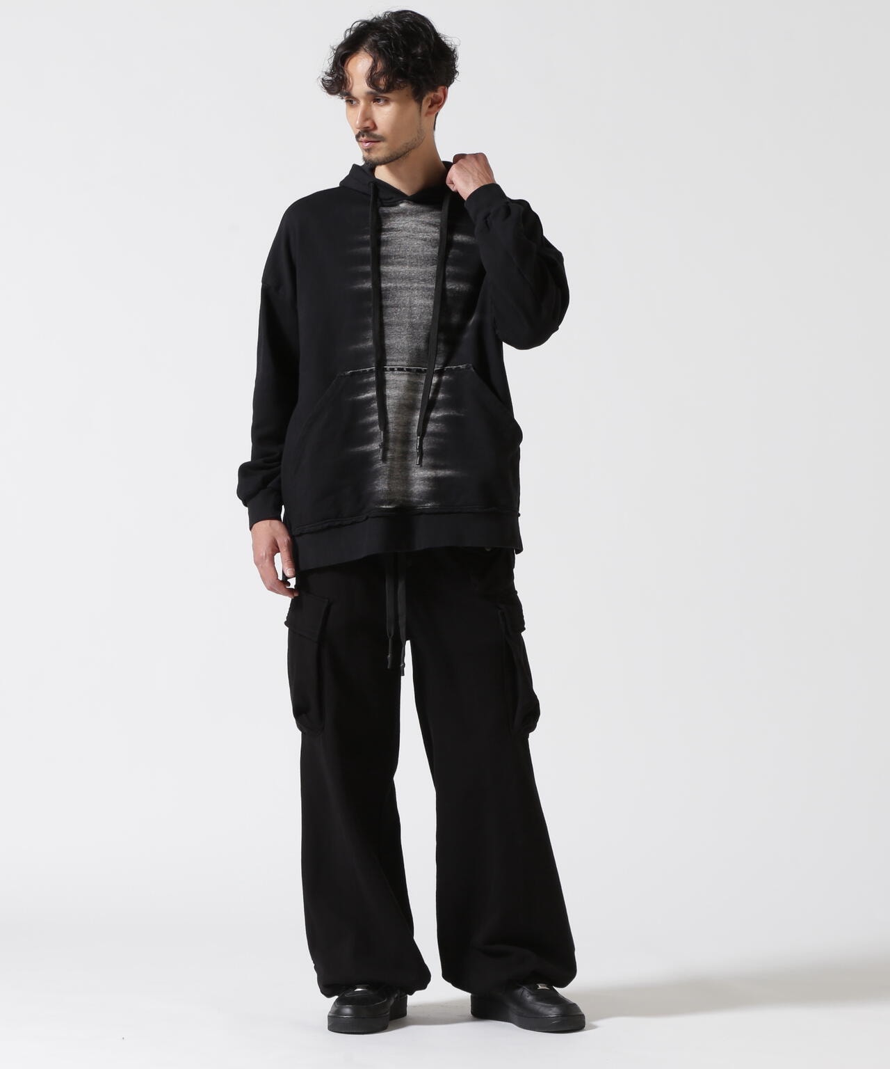 KMRii/ケムリ/BlackShadow Hooded Pullover/LS