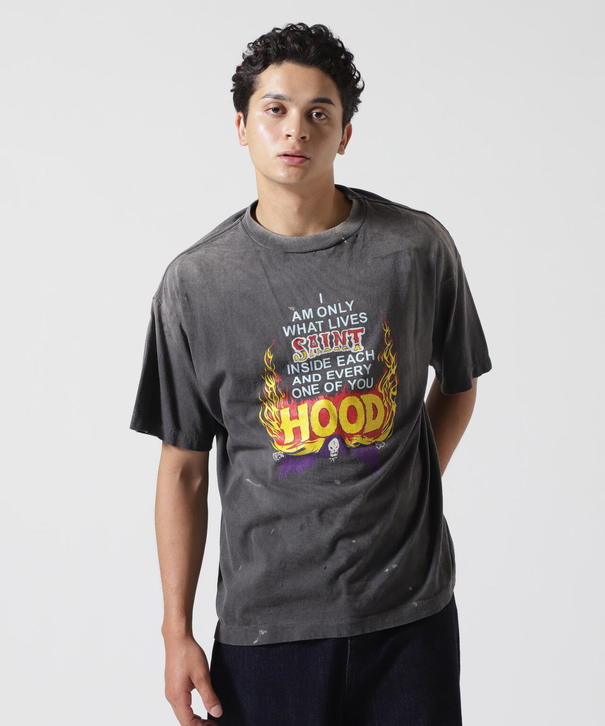 SAINT MICHAEL/セントマイケル/NH SS TEE STHD.HOOD BLACK | ROYAL 