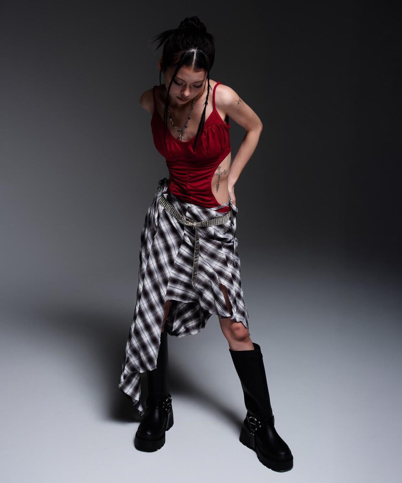 MITSUKI/ミツキ/CHECK ASYMME SKIRT