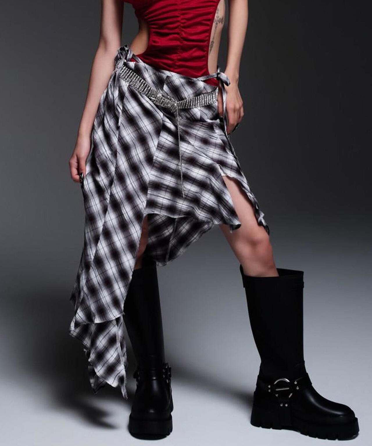 MITSUKI/ミツキ/CHECK ASYMME SKIRT