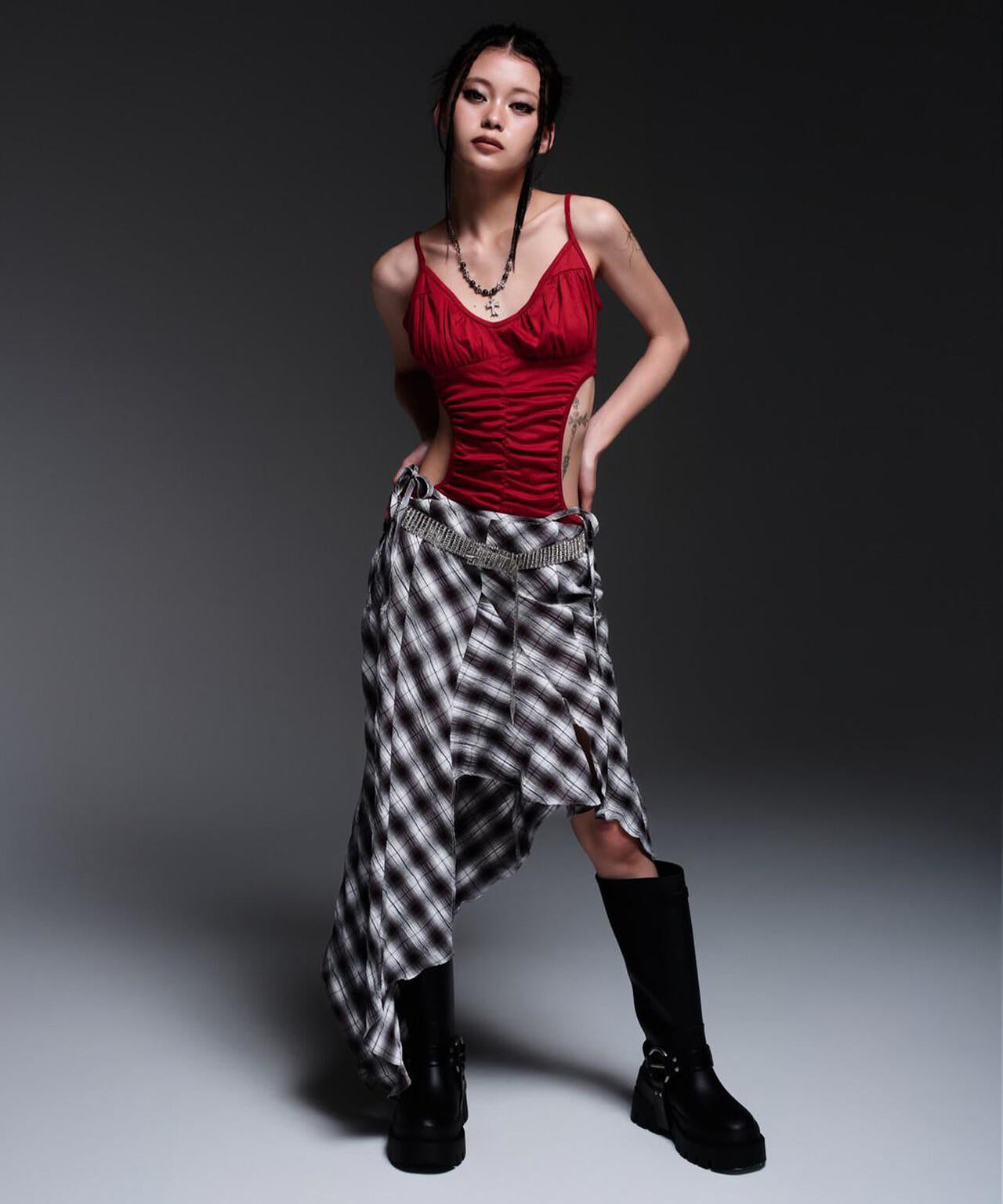 MITSUKI/ミツキ/CHECK ASYMME SKIRT