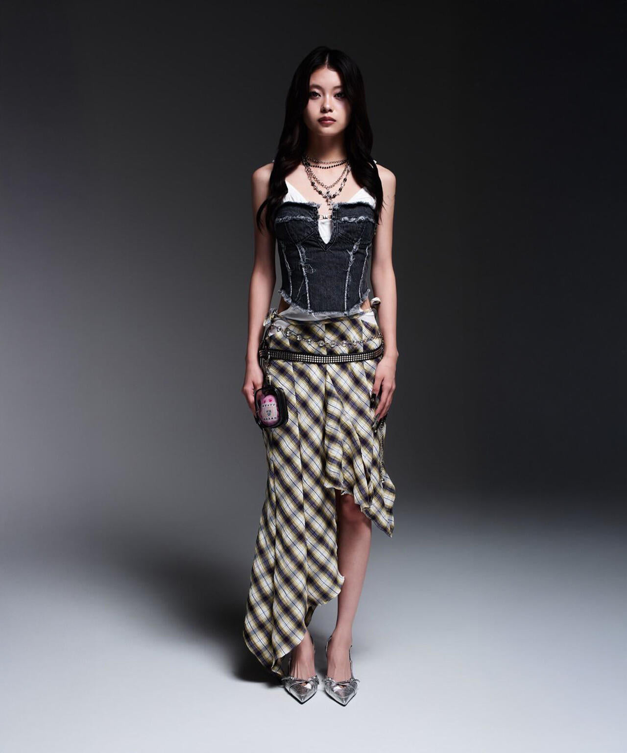 MITSUKI/ミツキ/CHECK ASYMME SKIRT