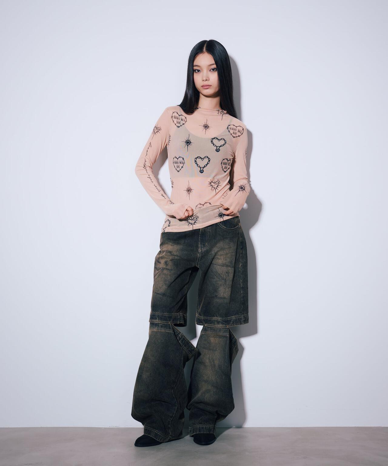 ロイヤルフラッシュ（ FLASH）/ANNA SUI NYC／アナ スイ エヌワイシー／ハート総柄シアートップス ANNA SUI NYC/アナ スイ エヌワイシー/ハート総柄シアートップス