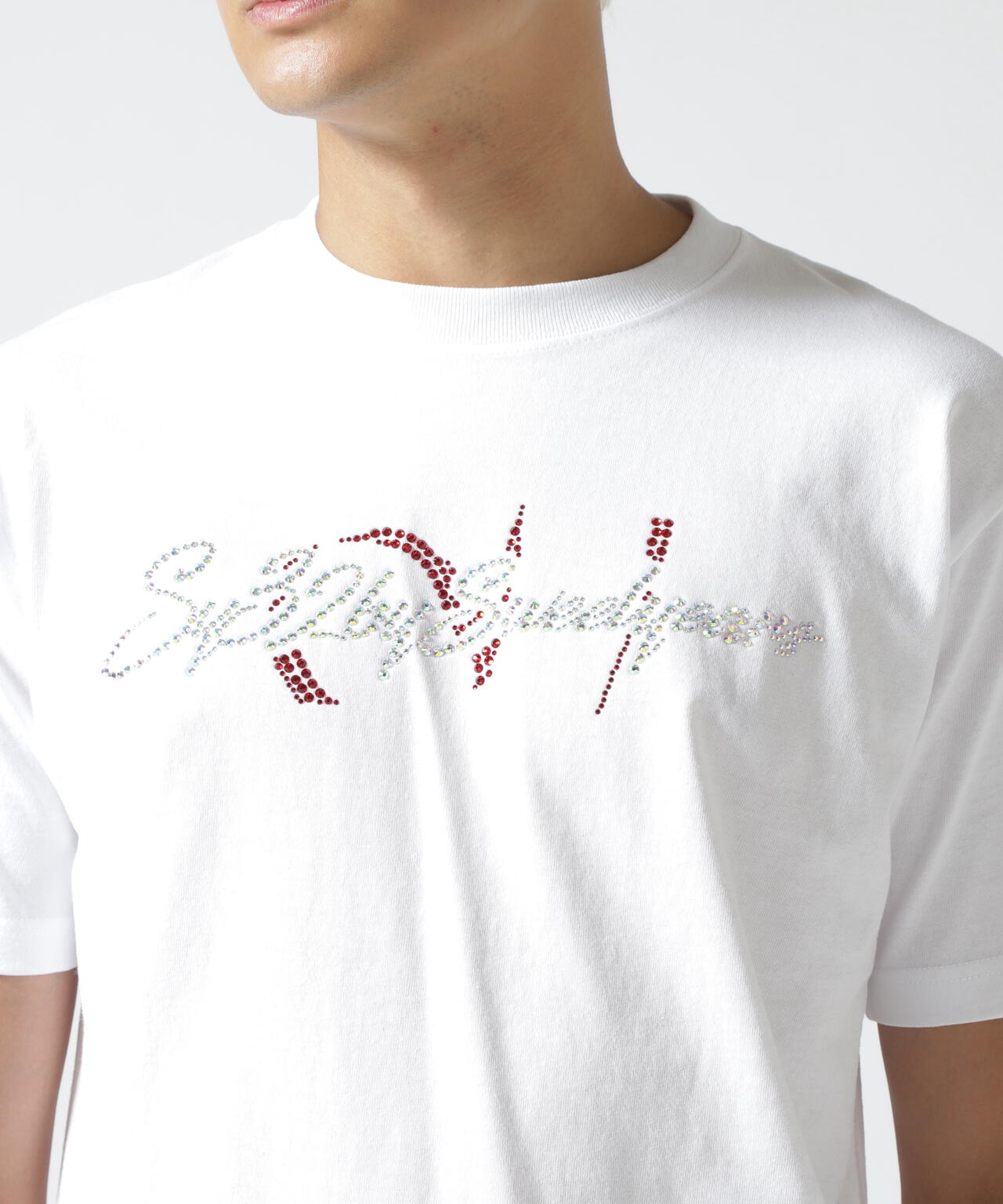 SY32 by SWEET YEARS/エスワイサーティトゥ バイ スィートイヤーズ/CURSIVE LOGO RHINESTONE TE