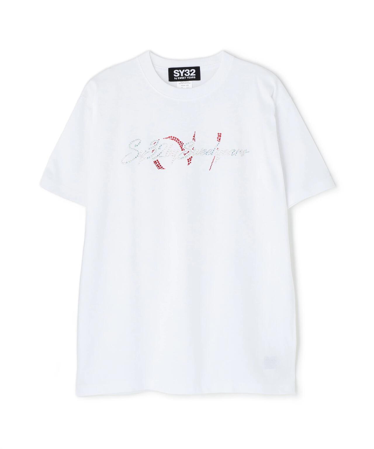 SY32 by SWEET YEARS/エスワイサーティトゥ バイ スィートイヤーズ/CURSIVE LOGO RHINESTONE TE