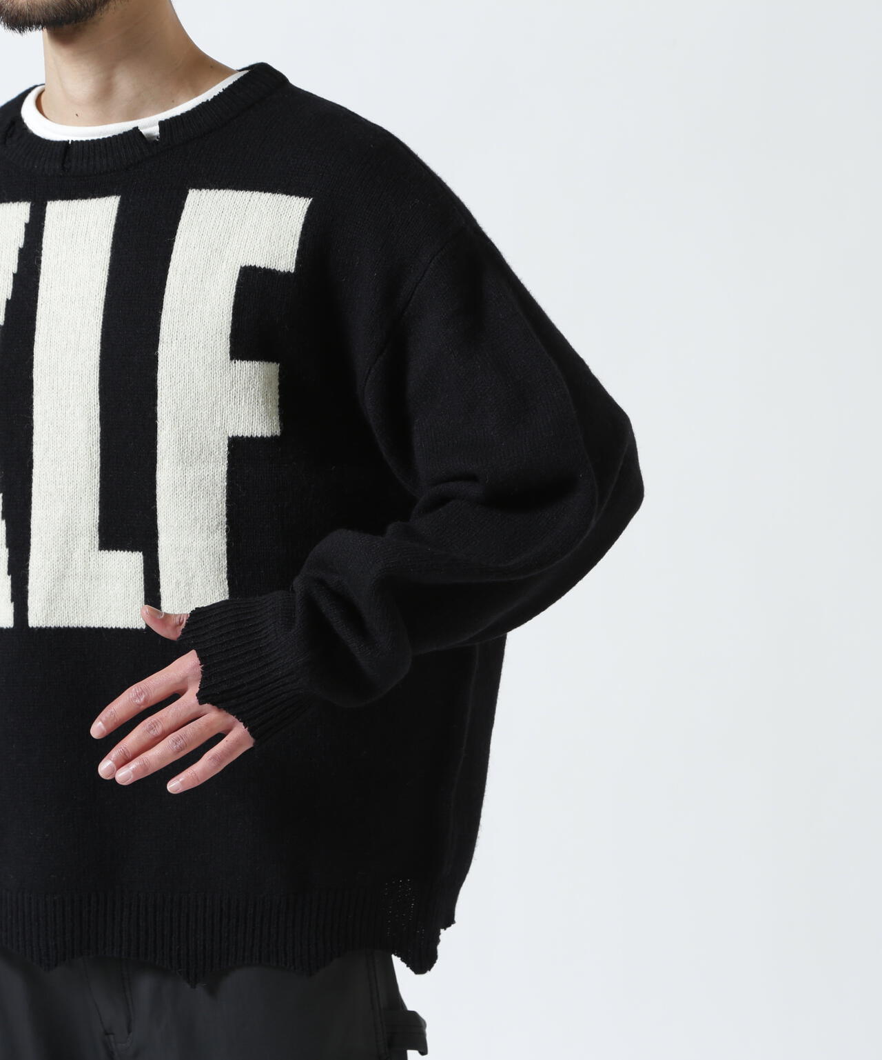 SAINT MICHAEL/セントマイケル/KLF CREW NEECK KNIT/KLF/BLACK