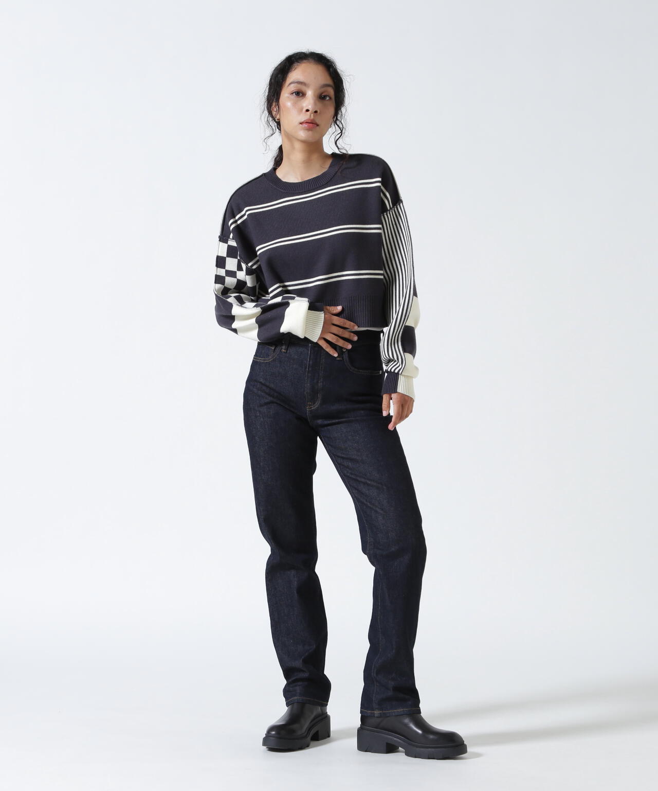 AULA AILA/アウラアイラ/別注マルチボーダー2WAYニット