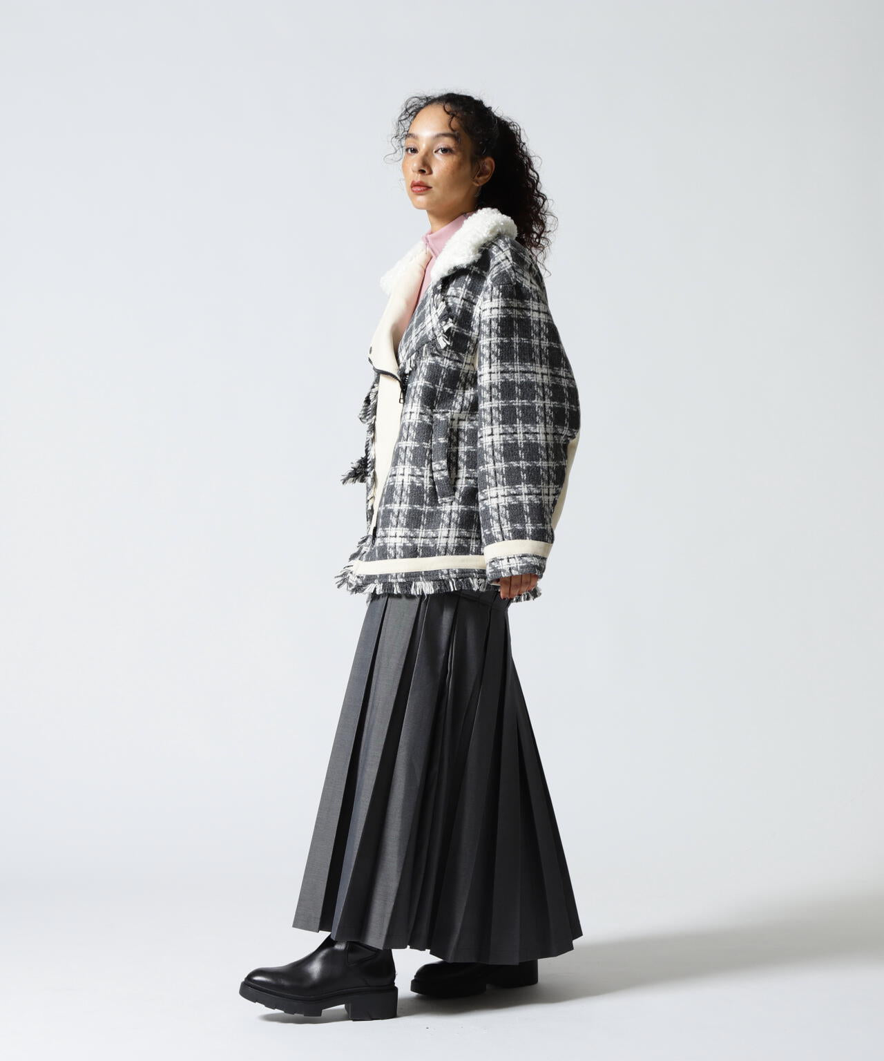 AULA AILA/アウラアイラ/別注チェックコンビネーションブルゾン