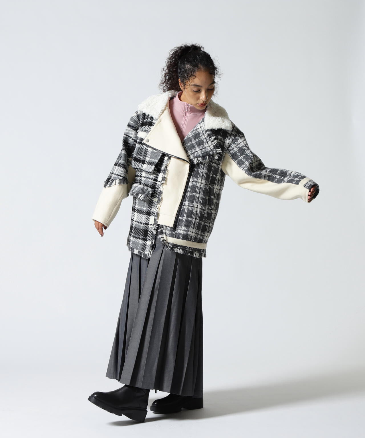 AULA AILA/アウラアイラ/別注チェックコンビネーションブルゾン