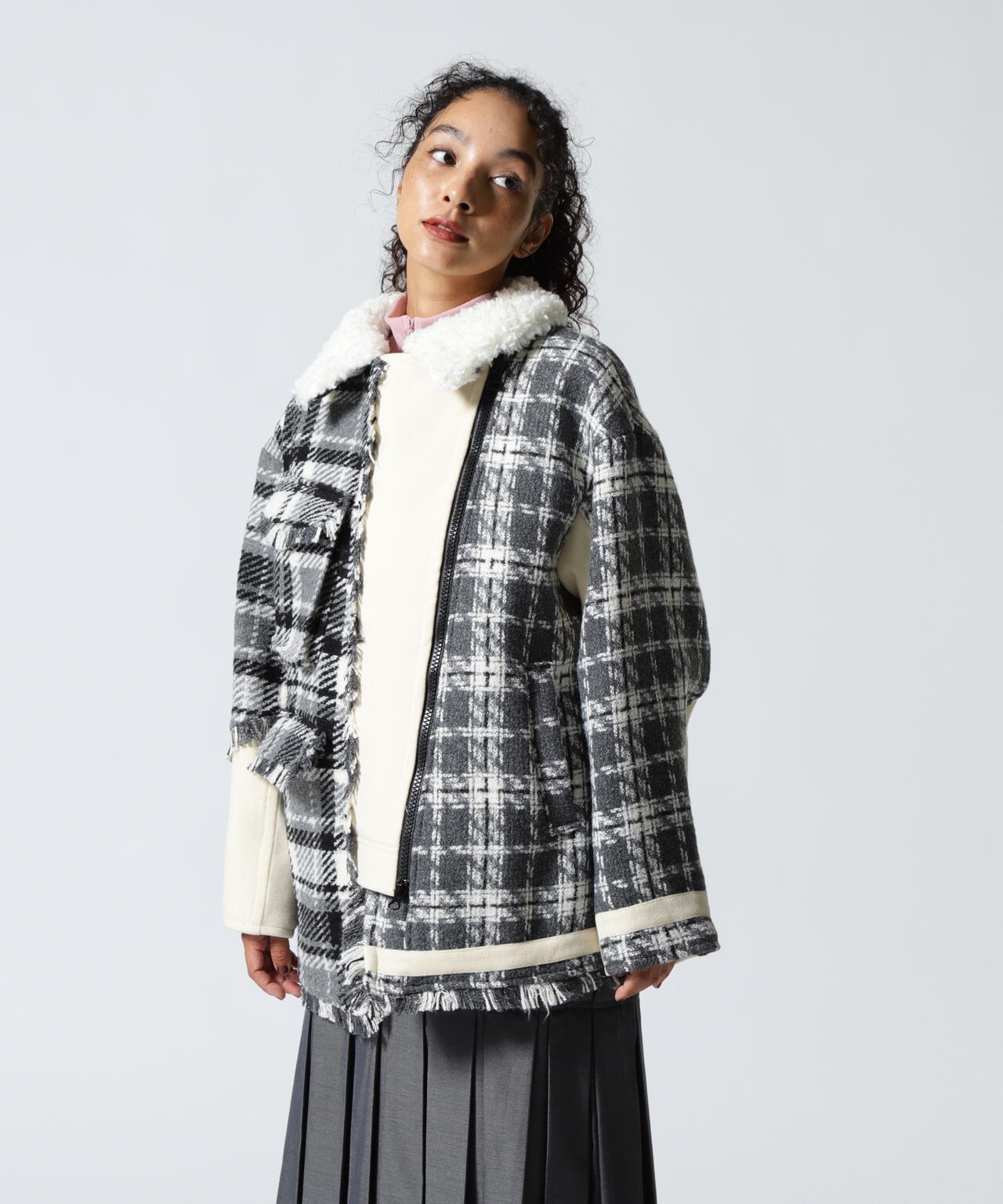 AULA AILA/アウラアイラ/別注チェックコンビネーションブルゾン