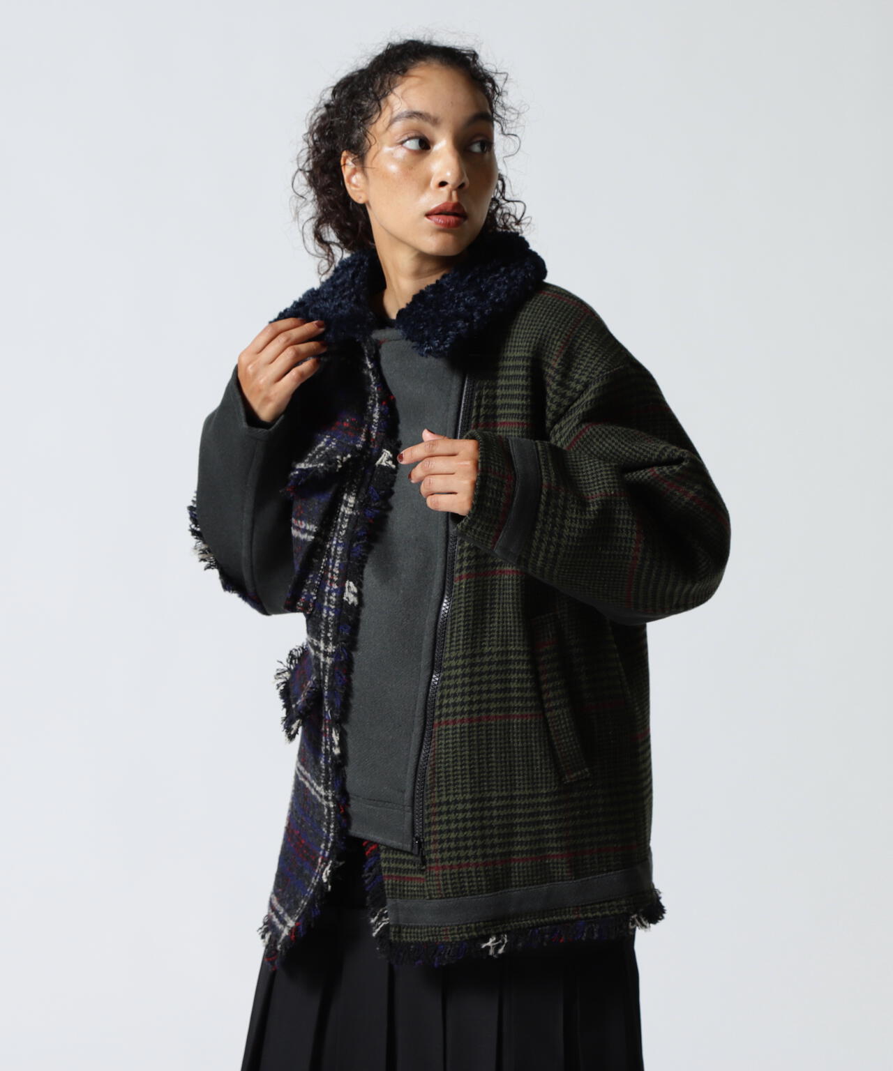 AULA AILA/アウラアイラ/別注チェックコンビネーションブルゾン