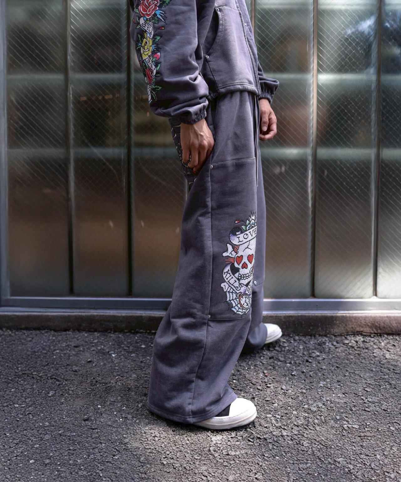 FR(13)NDS × Ed Hardy/フレンズ × エド・ハーディ/コラボ ダブルニースウェットパンツ