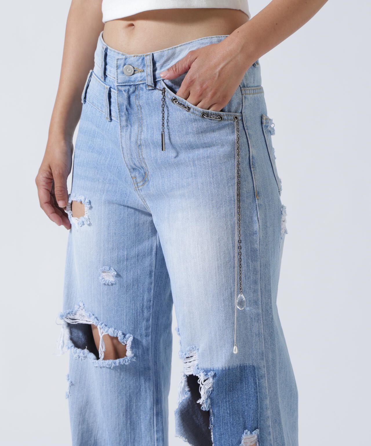 MITSUKI/ミツキ/クラッシュワイドデニムパンツ