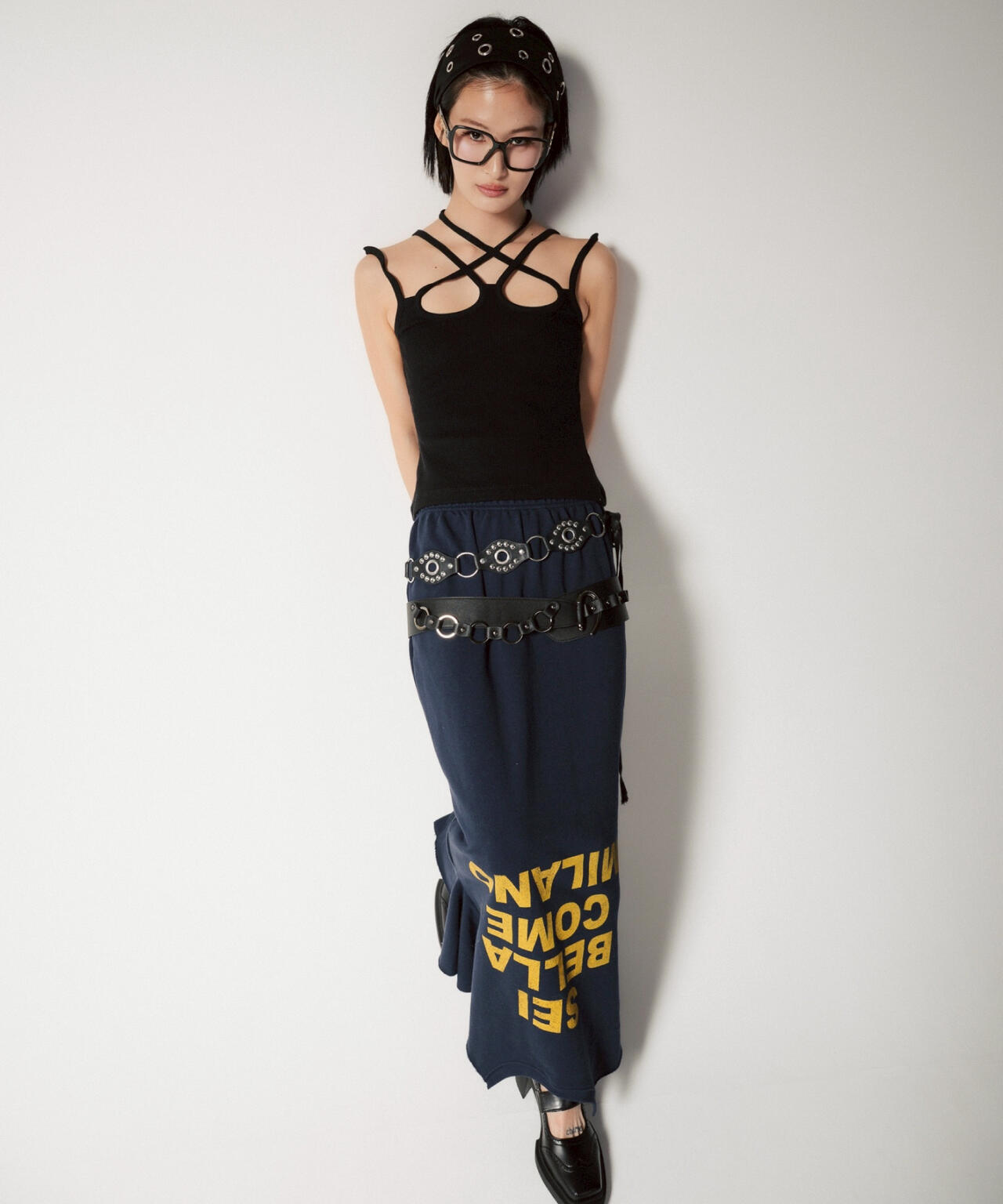 MITSUKI/ミツキ/ロゴ入りリメイク風スカート