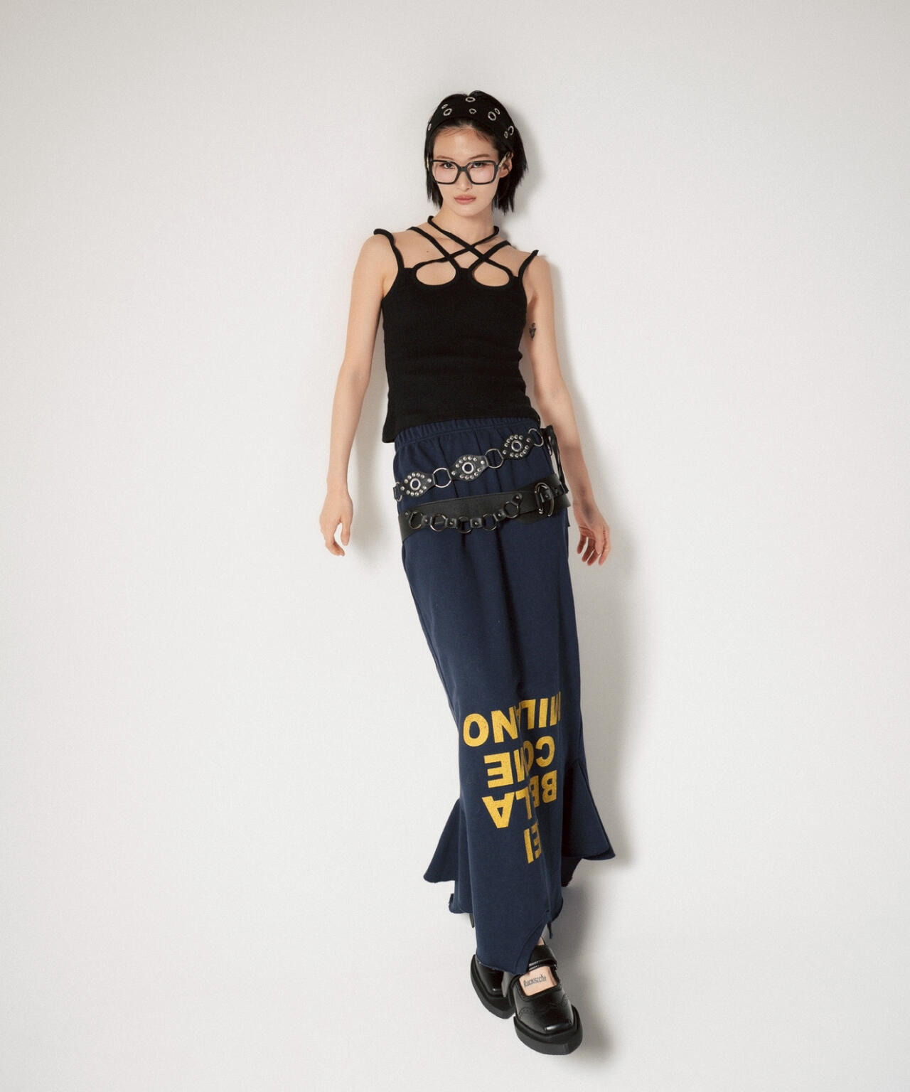 MITSUKI/ミツキ/ロゴ入りリメイク風スカート