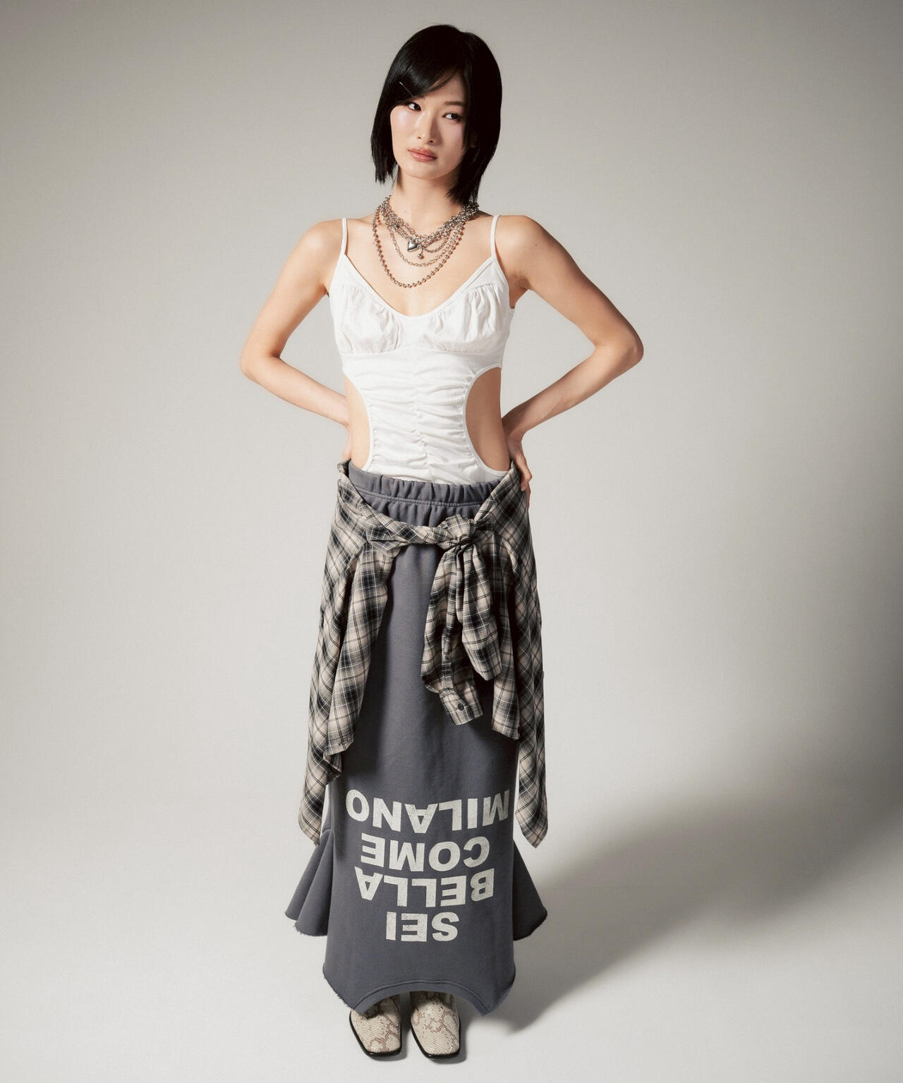 MITSUKI/ミツキ/ロゴ入りリメイク風スカート