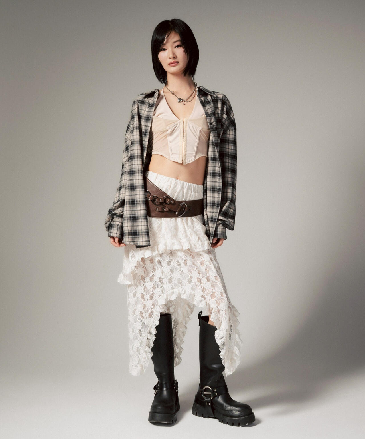 MITSUKI/ミツキ/バックオープンチェックシャツ