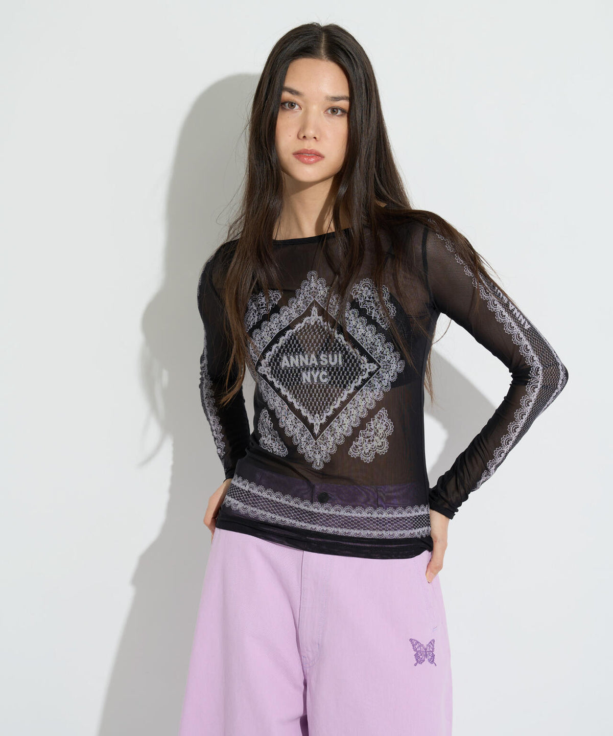 ANNA SUI NYC/アナ スイ エヌワイシー/レースプリントシアートップス 
