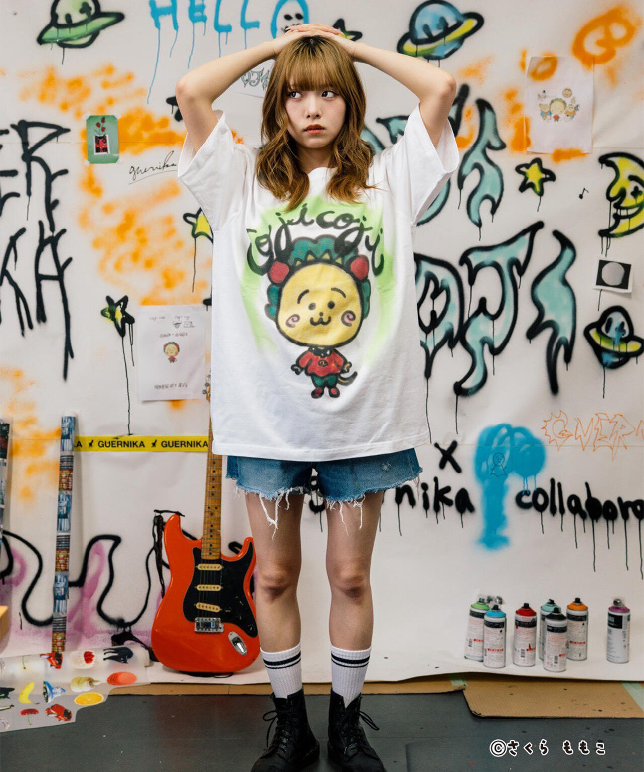 guernika/ゲルニカ/Drooping COJI-COJI Thumb Doll Spray T-shirt