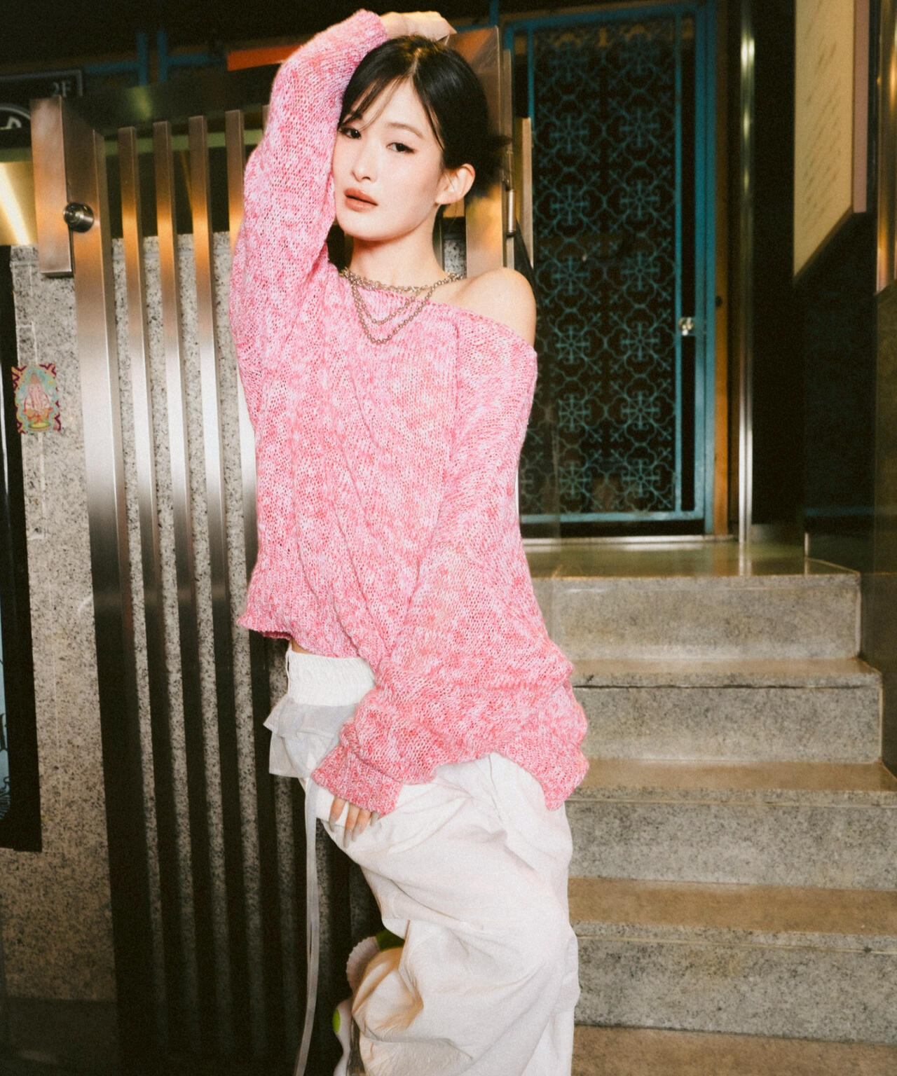 ラスト1点⭐︎ノーソーイングニット　フレアスリーブ　ピンク MITSUKI/ミツキ/サマーニットゆるトップス | ROYAL FLASH（ロイヤル