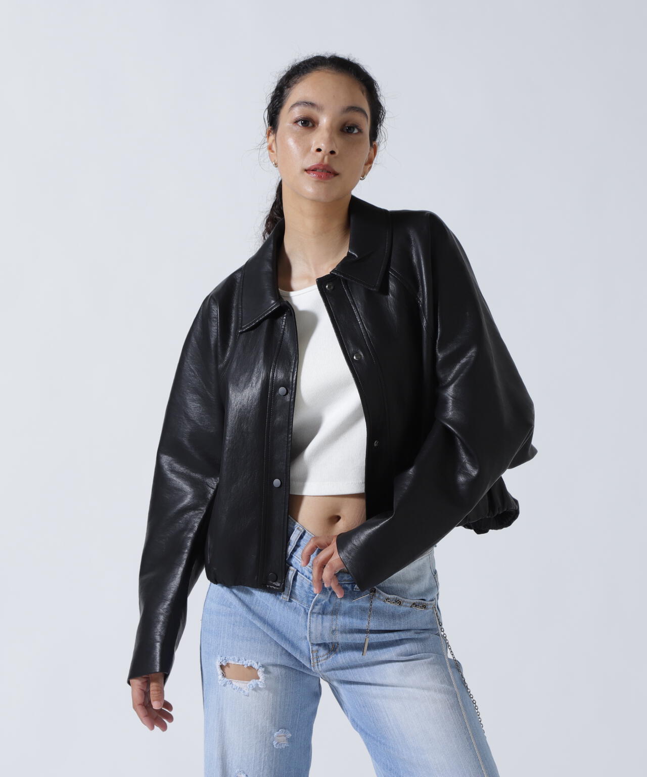 MITSUKI/ミツキ/シングルショートフェイクレザージャケット