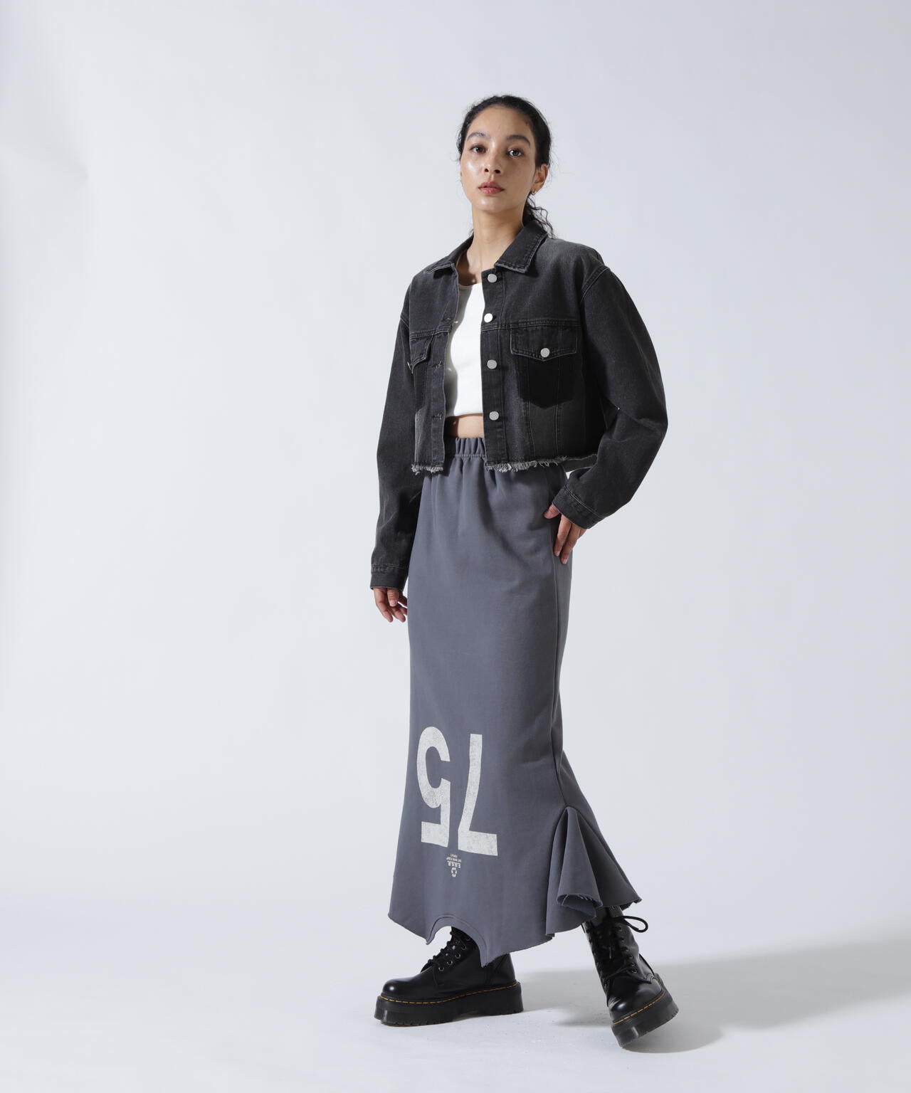 MITSUKI/ミツキ/切りっぱなしクロップドデニムジャケット