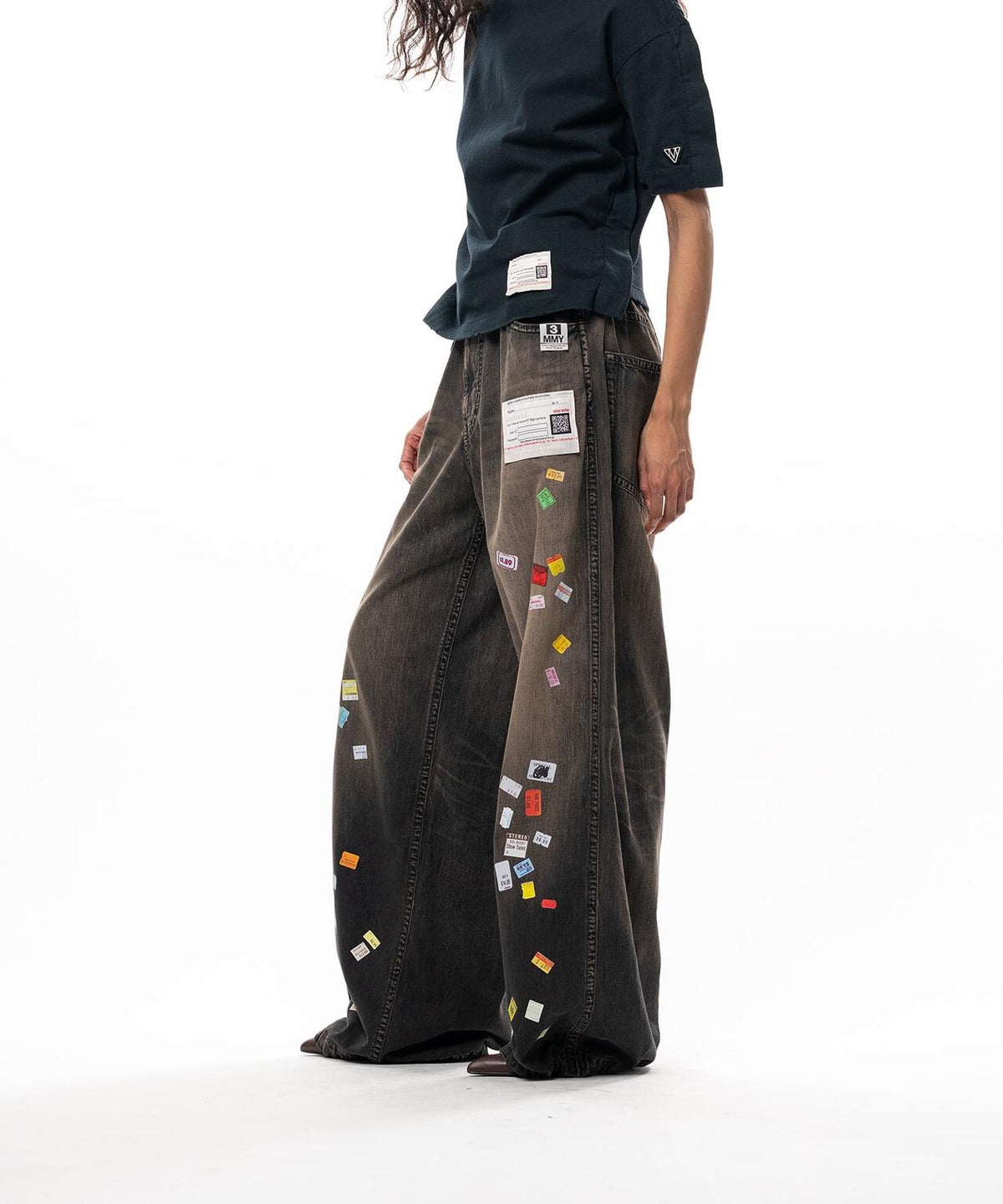 Maison MIHARAYASUHIRO/PRICE STICKER PRINTED WIDE DENIM PANTS