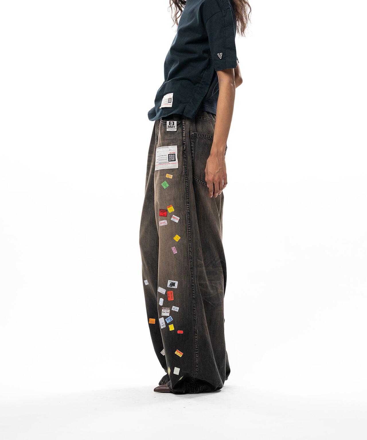 Maison MIHARAYASUHIRO/PRICE STICKER PRINTED WIDE DENIM PANTS