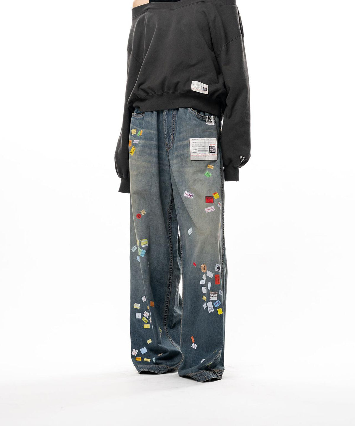 Maison MIHARAYASUHIRO/PRICE STICKER PRINTED WIDE DENIM PANTS