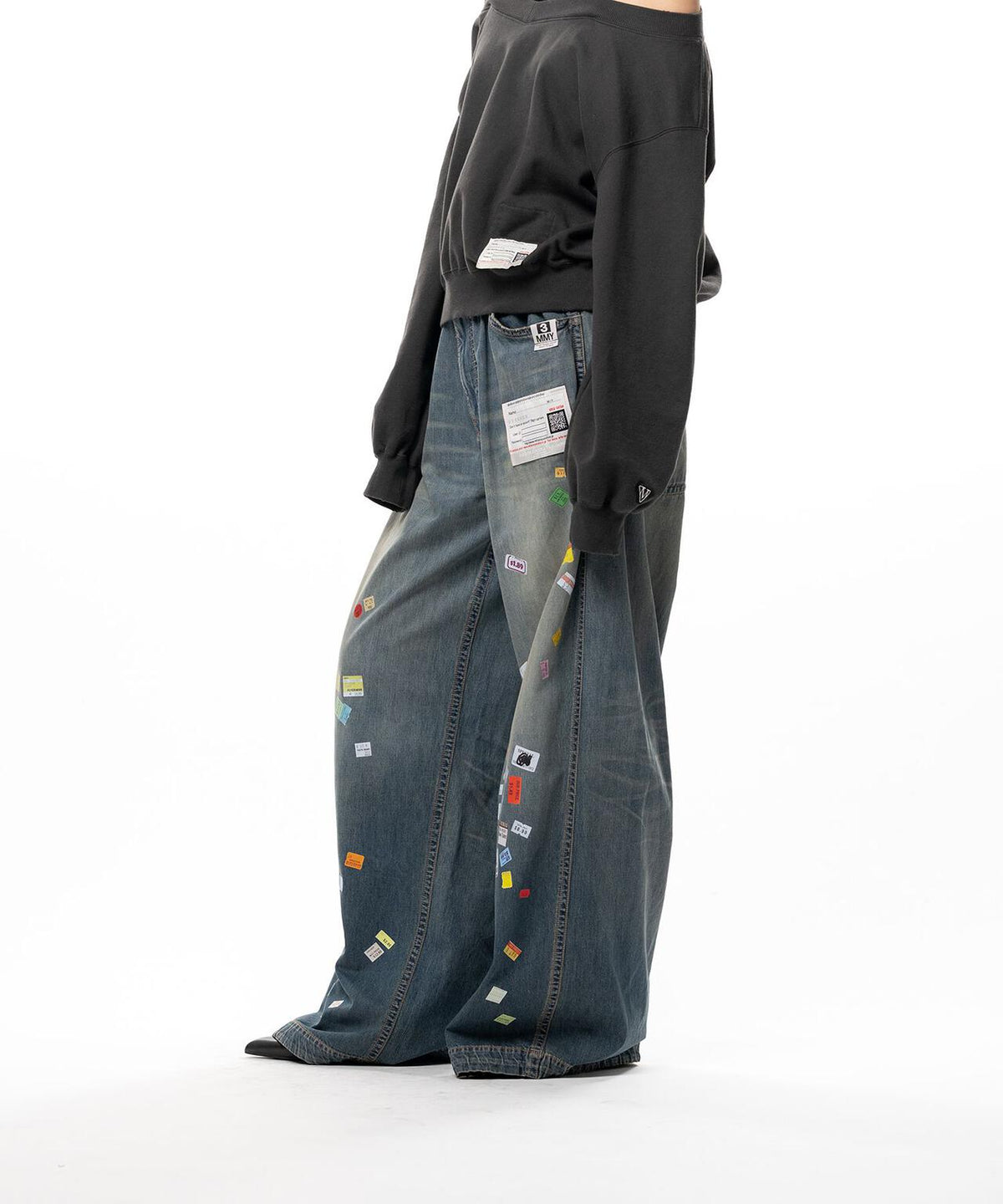Maison MIHARAYASUHIRO/PRICE STICKER PRINTED WIDE DENIM PANTS